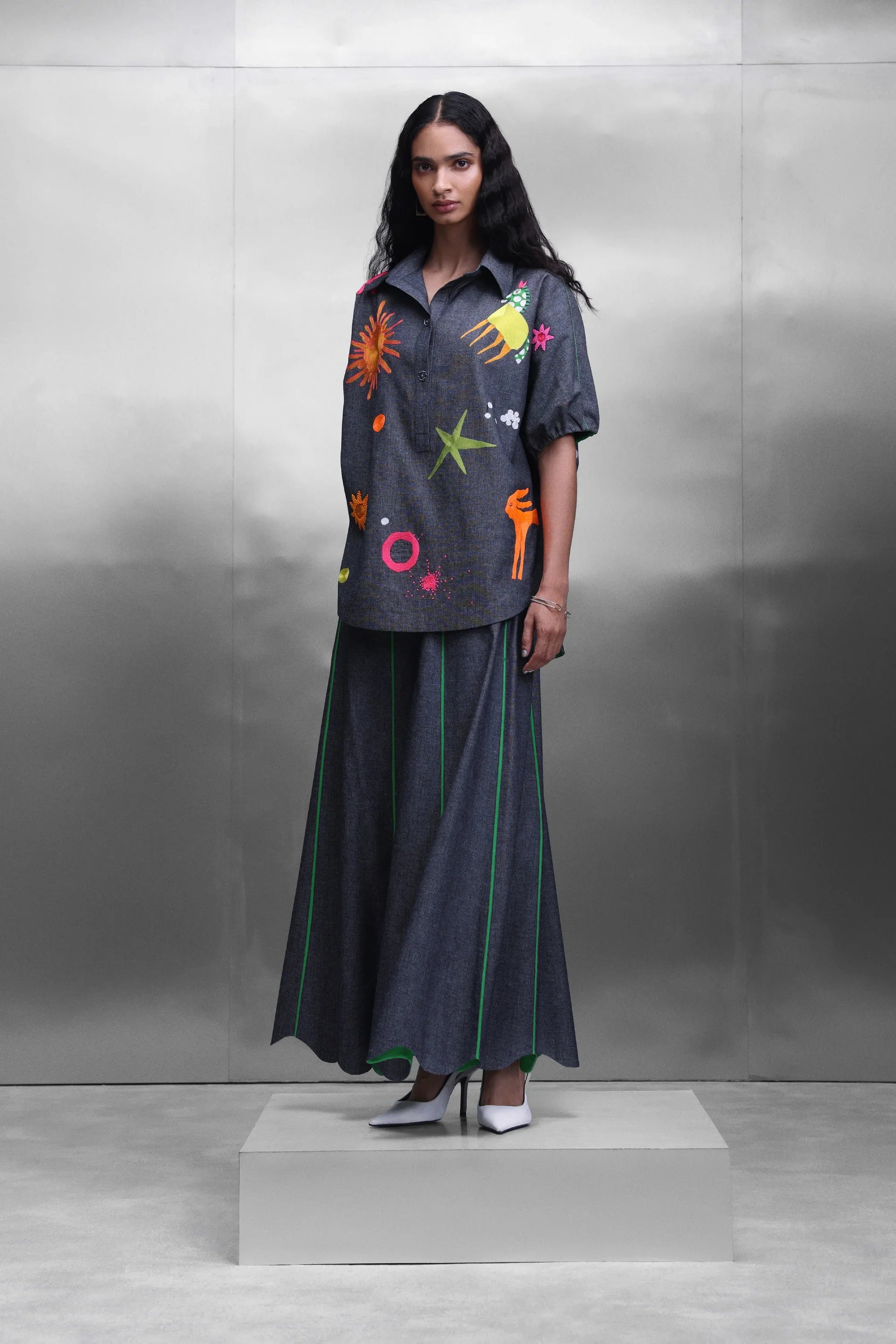 KIDOODLE BUTTON DOWN TOP WITH PANELLED SKIRT