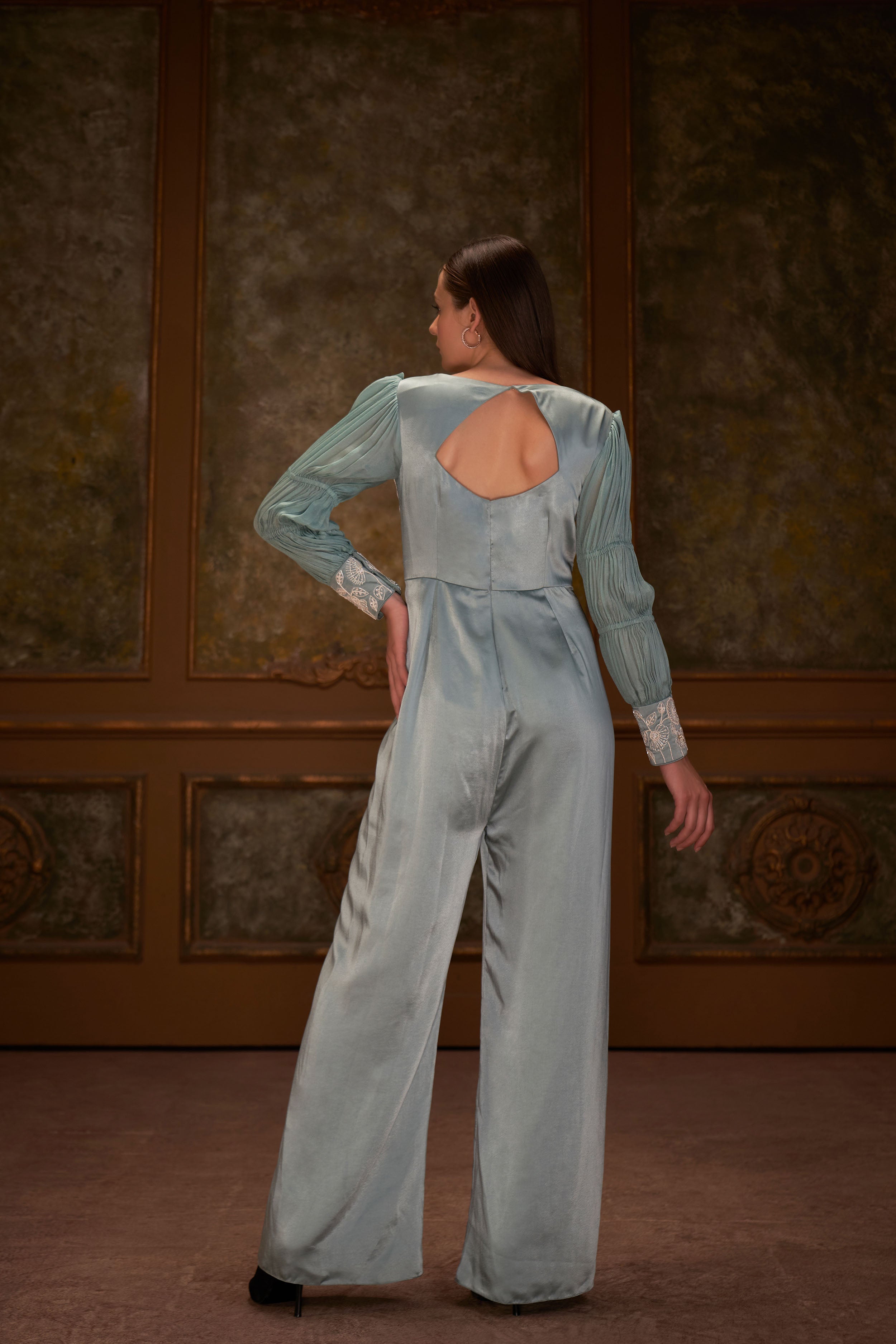 Sea Green Embroidered Jumpsuit