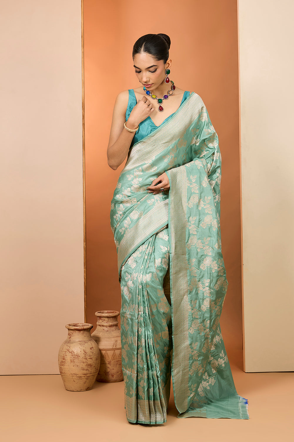 Sea Green Banarasi Saree