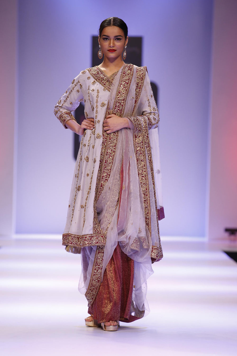 Grey Anarkali Style Khadadupatta