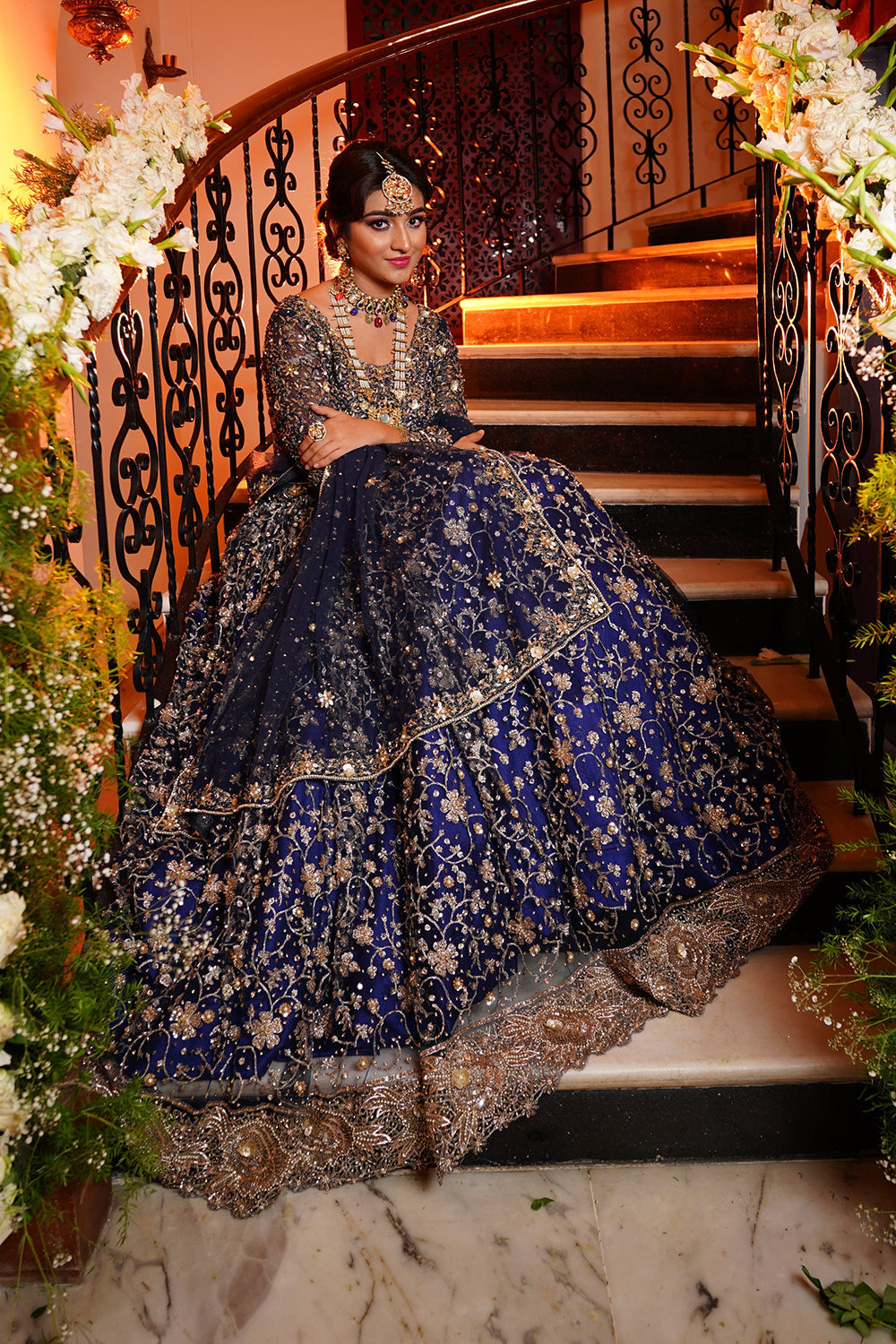 Navy Blue Full Embroidered Lehenga
