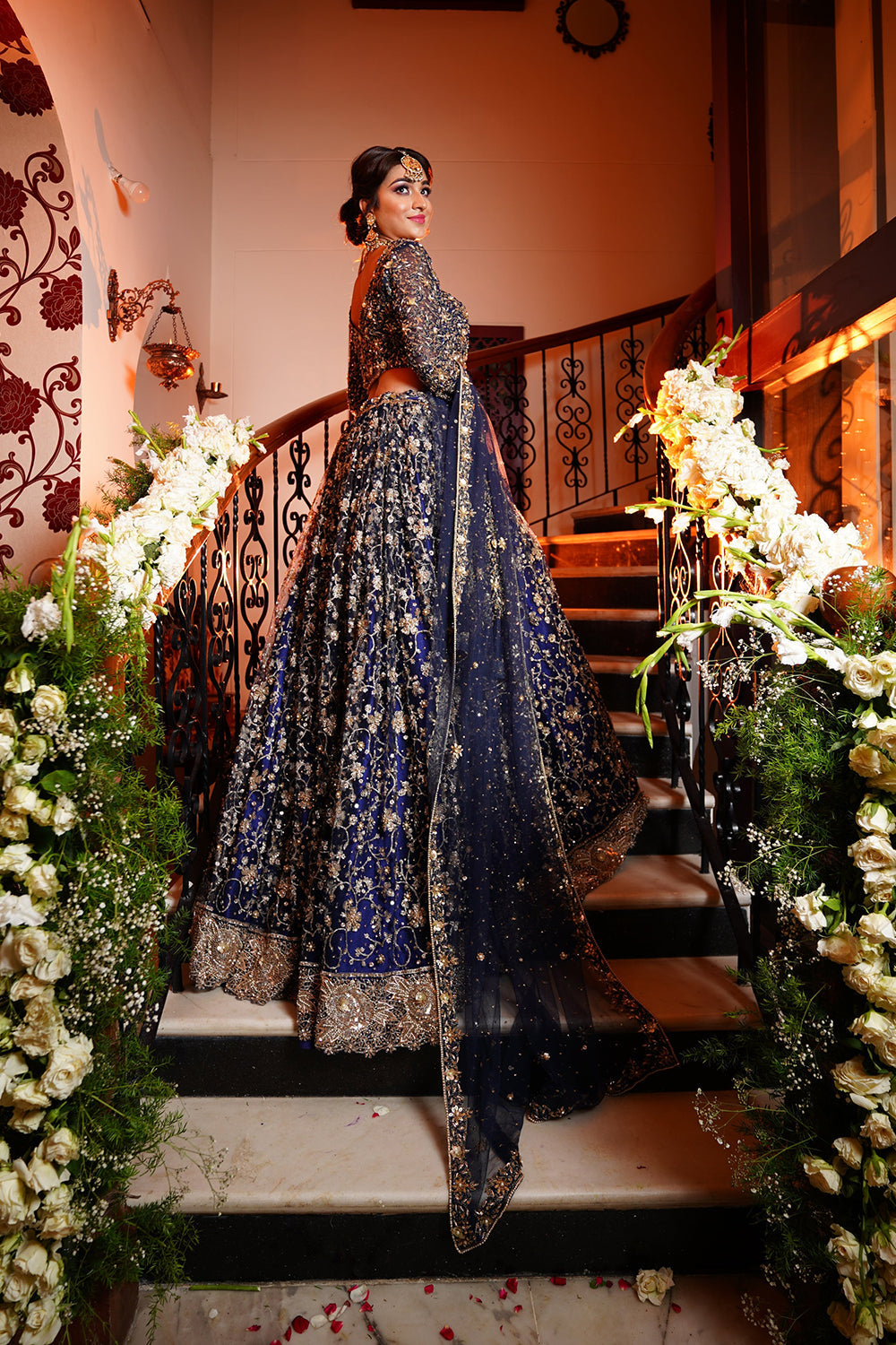 Navy Blue Full Embroidered Lehenga