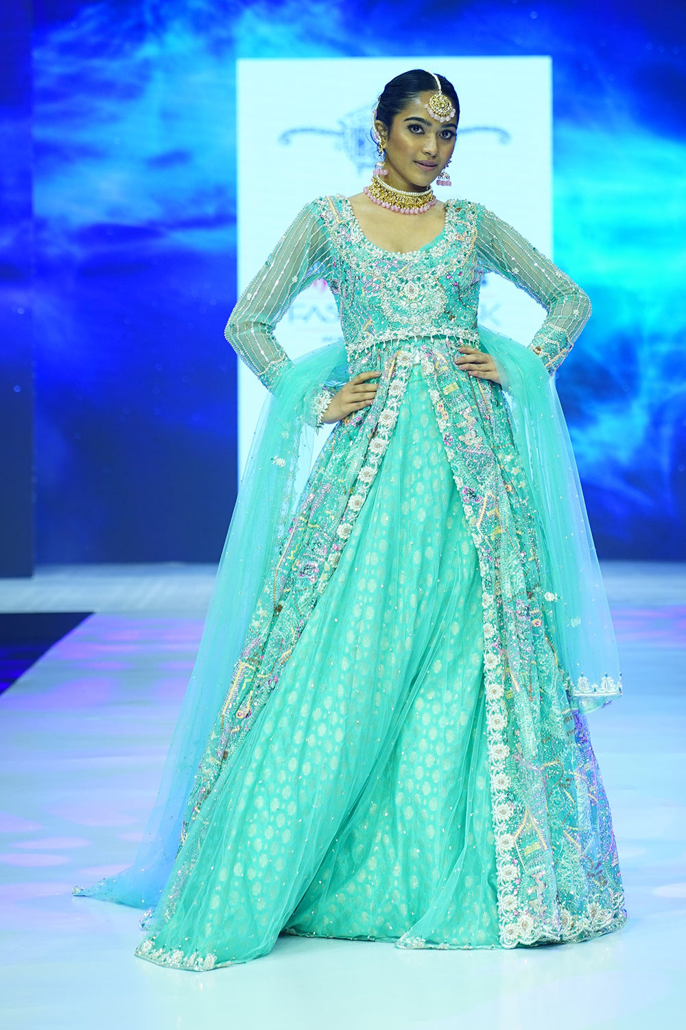Baby Blue Jacket with Lehenga