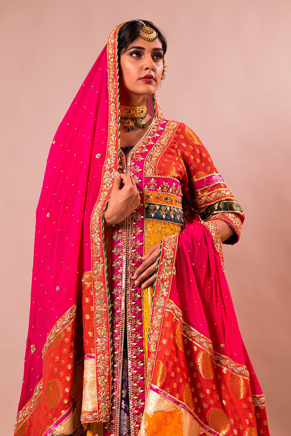 Long chikankari jacket with dupatta