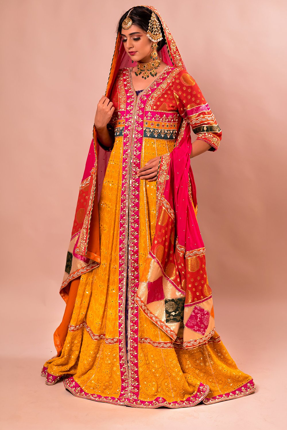Long chikankari jacket with dupatta
