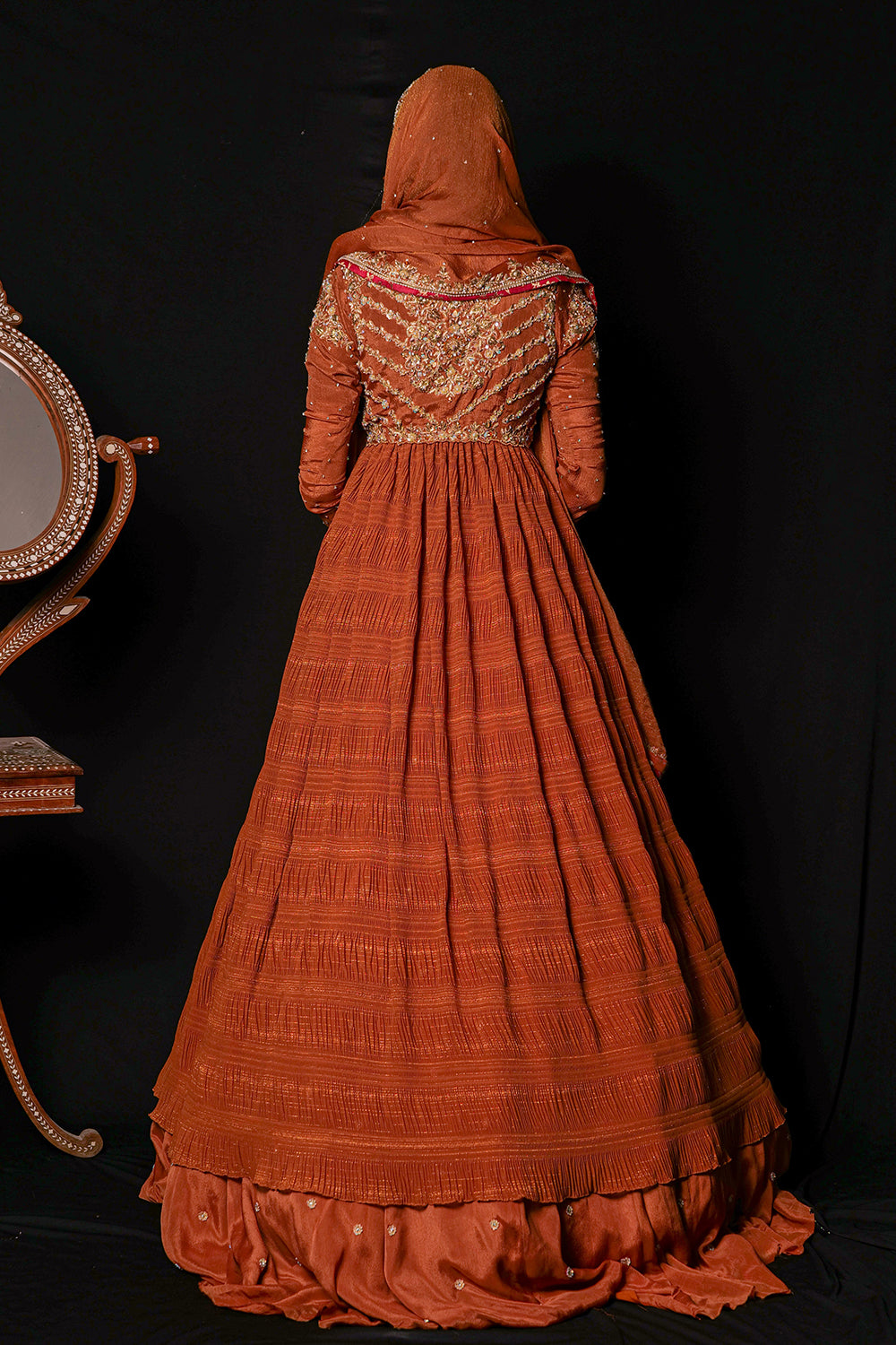 Ruched anarkali with lehenga