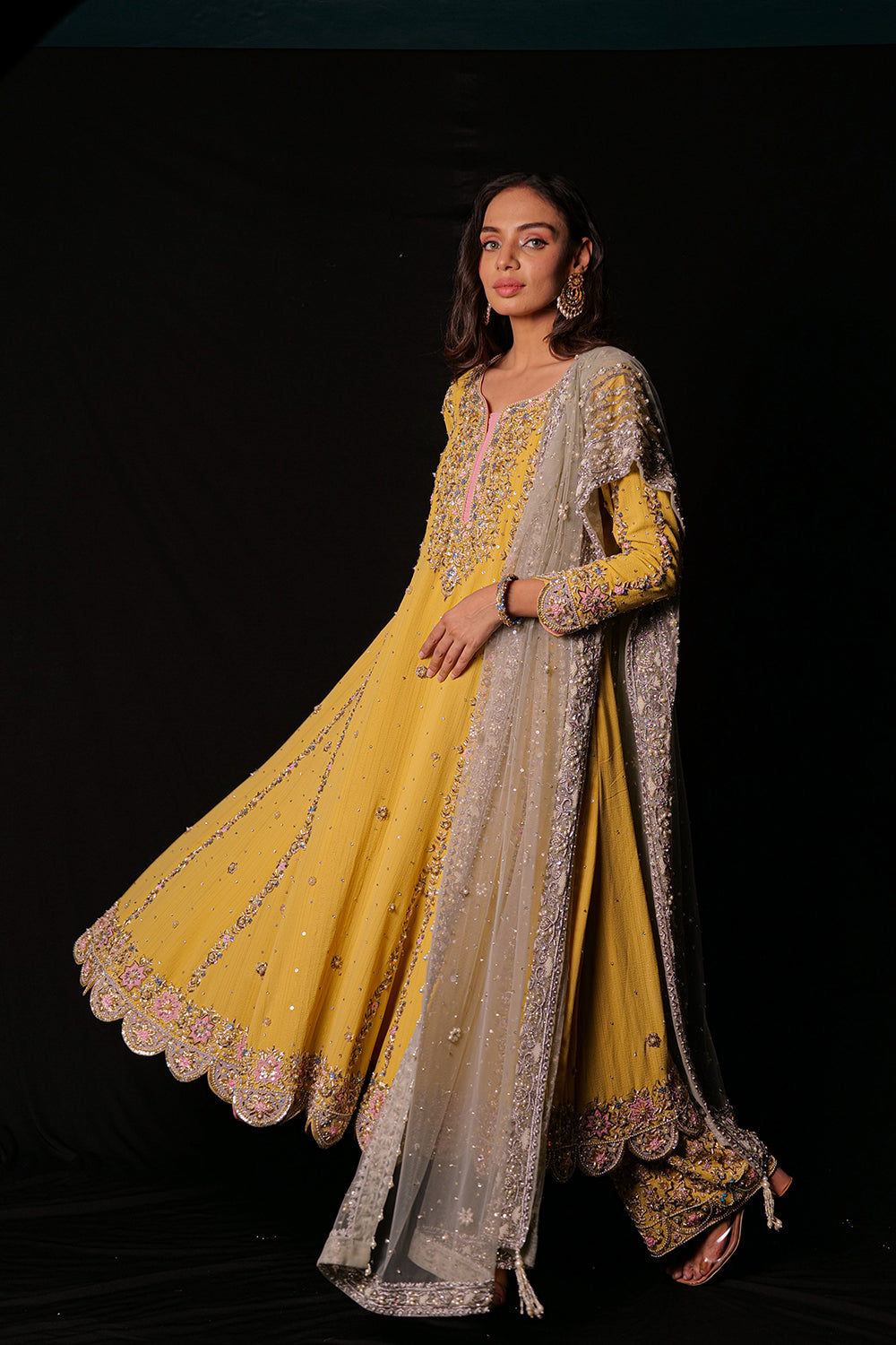 Yellow Anarkali with Palazzo Pants