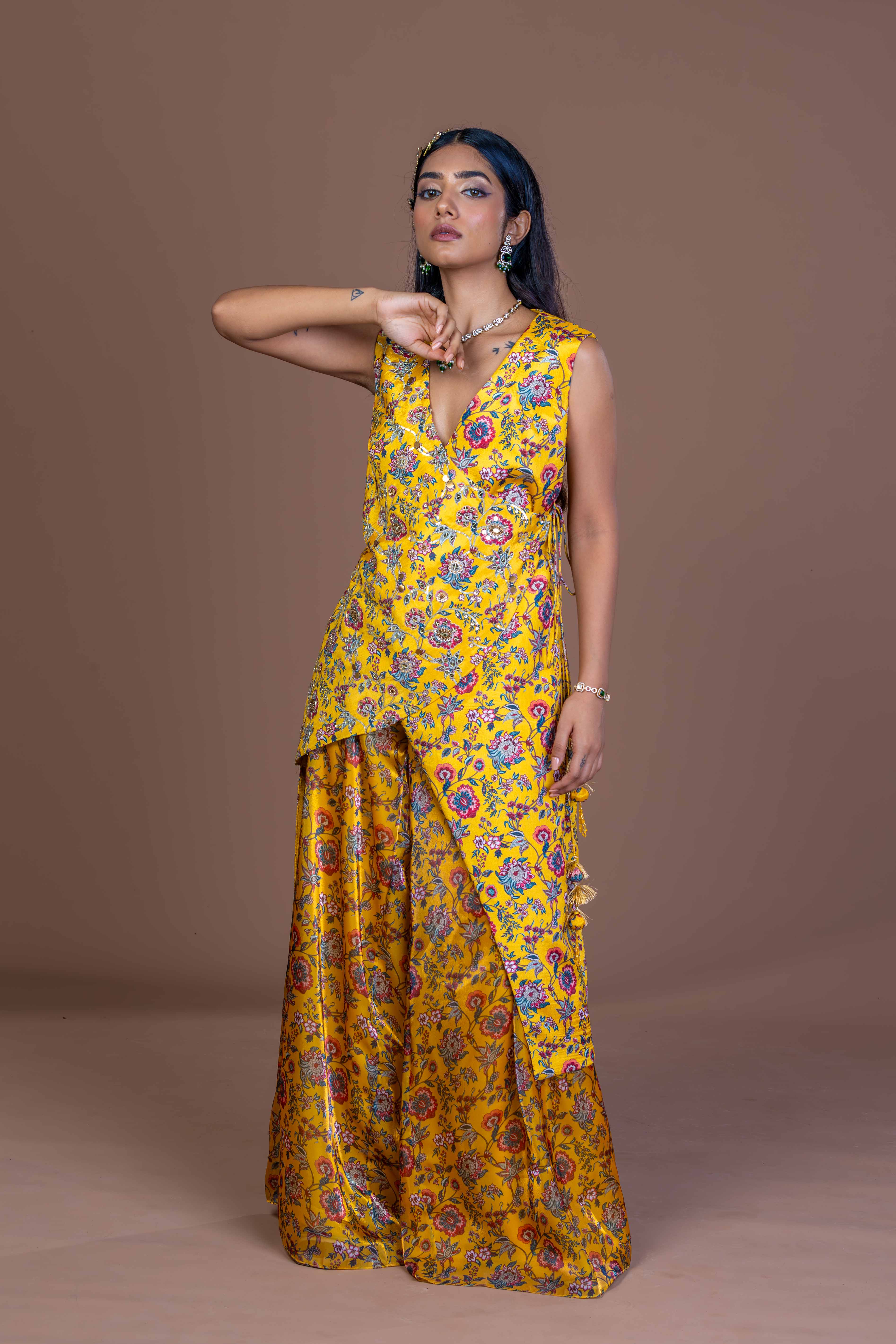 Sunlit Drape Layered Kurta with Palazo Coord Set
