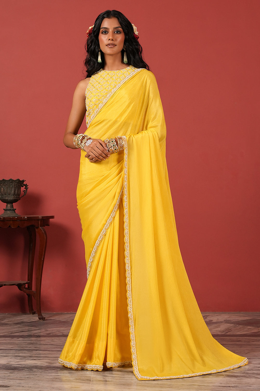 Sunshine Yellow Handcrafted Saree Set