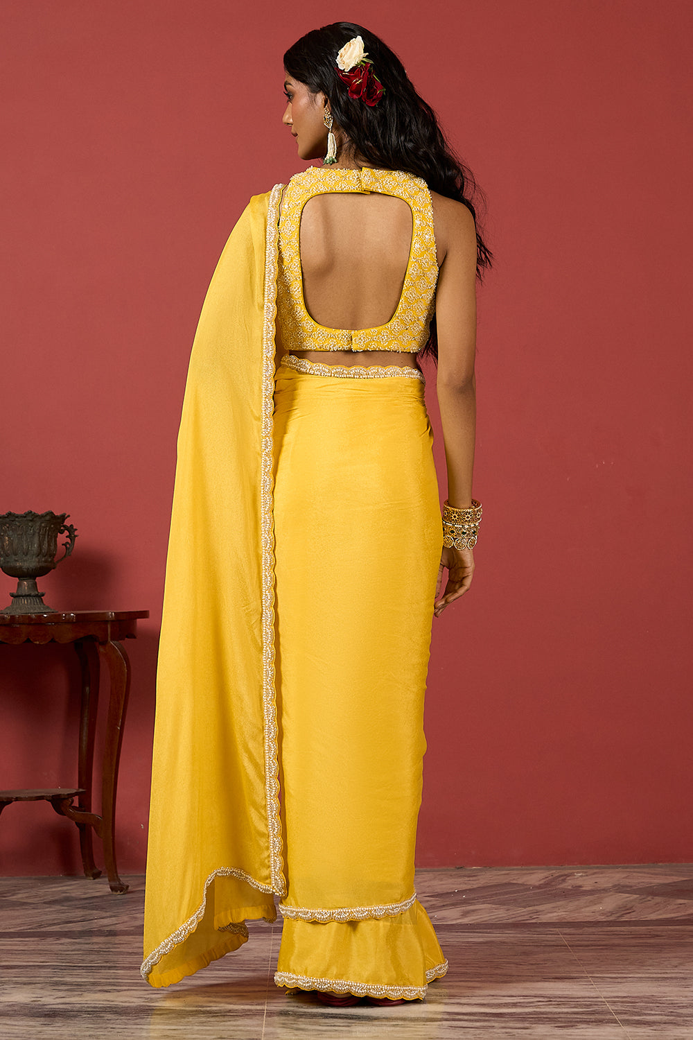 Sunshine Yellow Handcrafted Saree Set