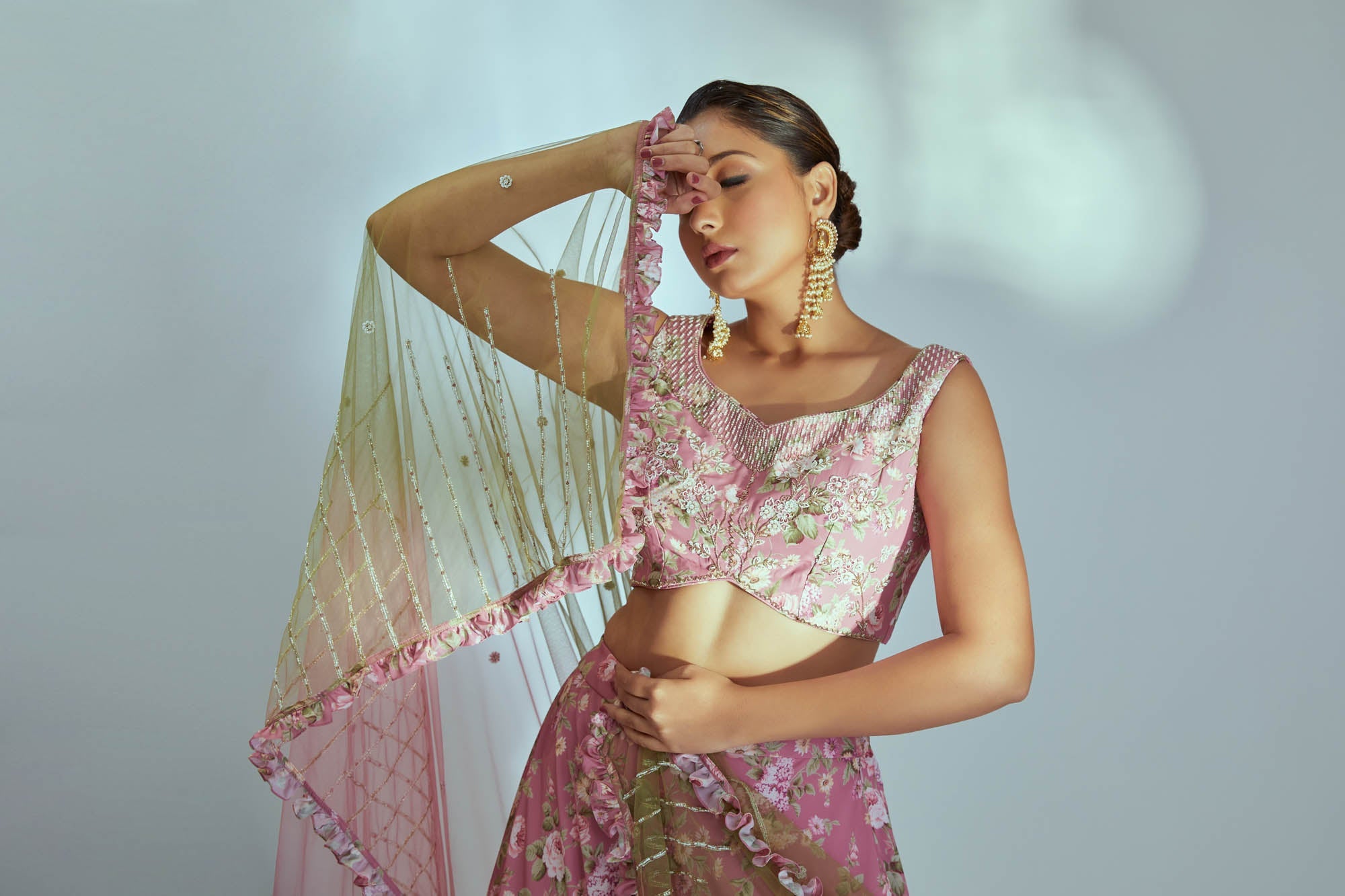 Pink Floral printed lehenga Set