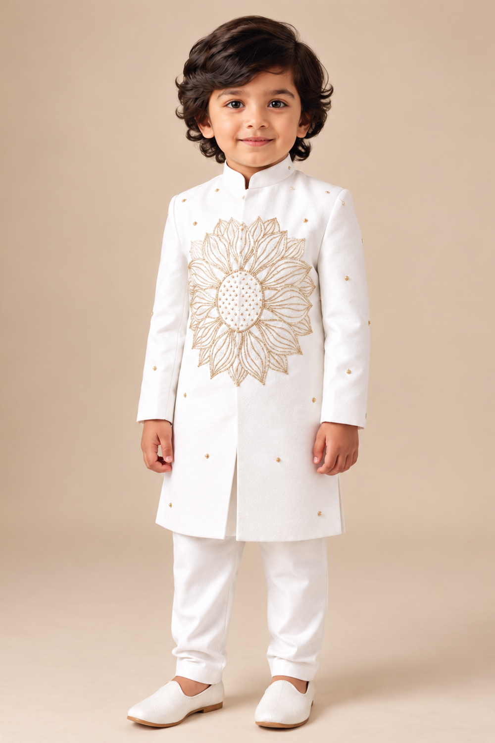 Sherwani Set With Golden Floral Embroidery Paired With Classic Trouser