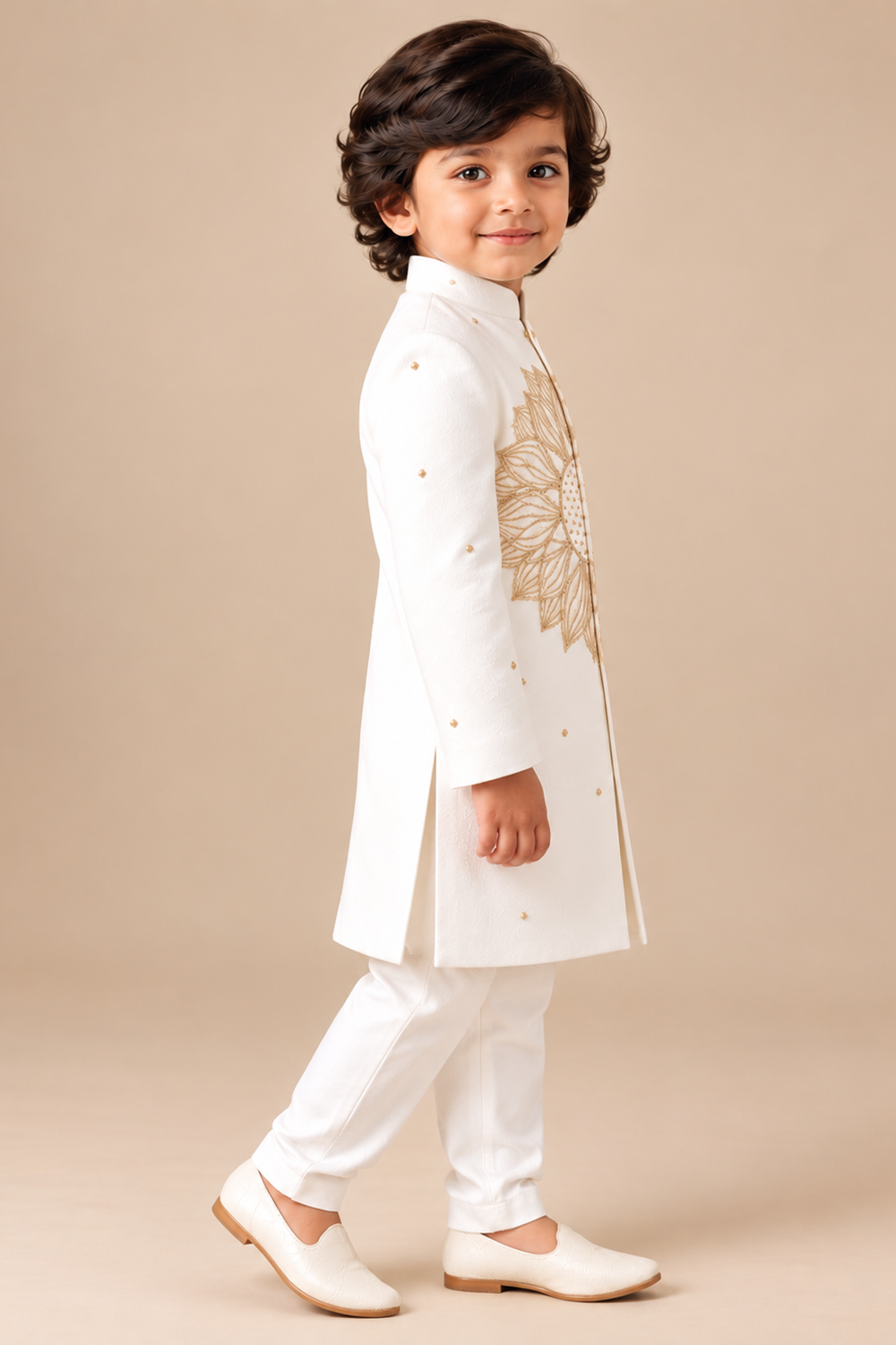Sherwani Set With Golden Floral Embroidery Paired With Classic Trouser