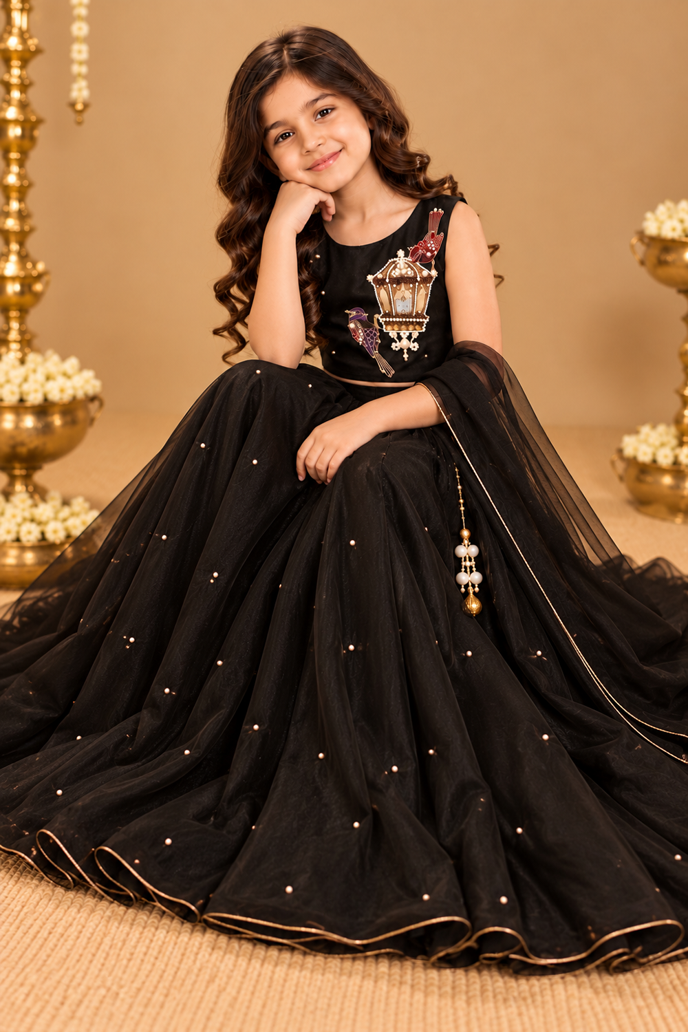 Elegant Lehenga With Beautiful Embroidered Bird Cage Motif Paired With Flowy Lehenga And Dupatta