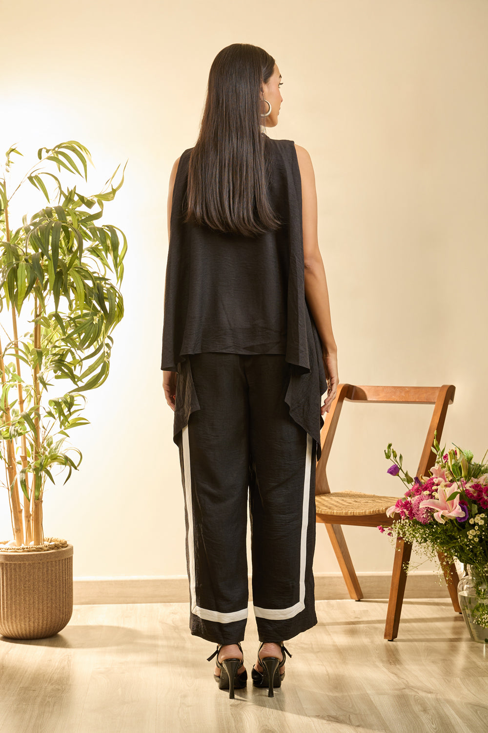 Black Soft Bloom Co-Ord Set With Intricate Detailing