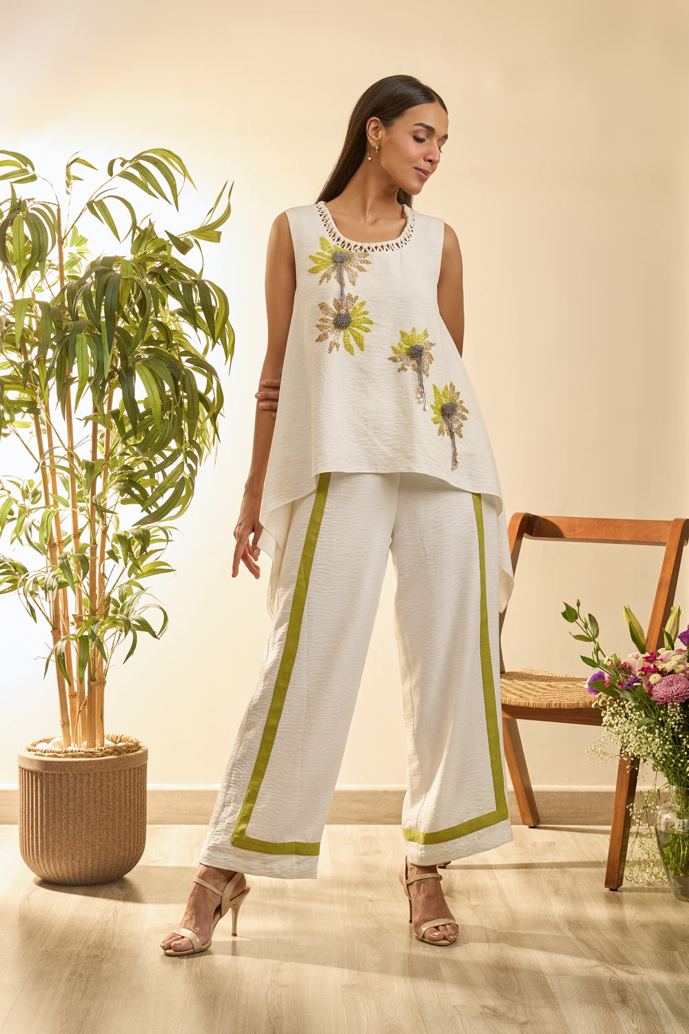 White Soft Bloom Co-Ord Set With Intricate Detailing