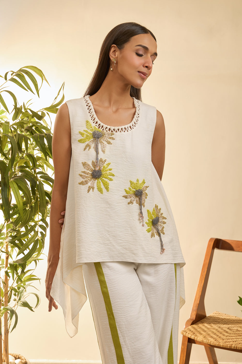 White Soft Bloom Co-Ord Set With Intricate Detailing