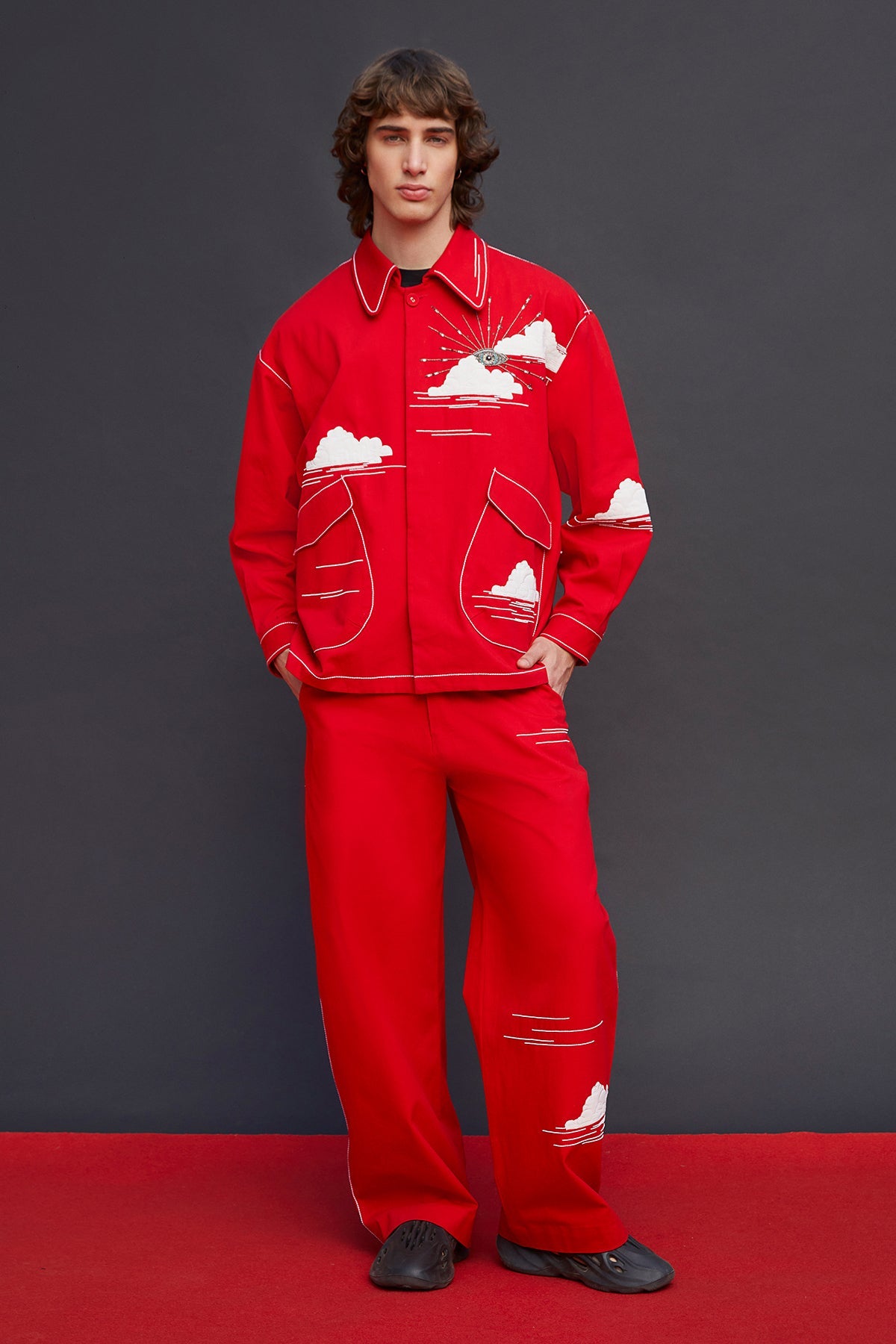 Vipul June in Eye Clouds Oversized Jacket With Baggy Pants