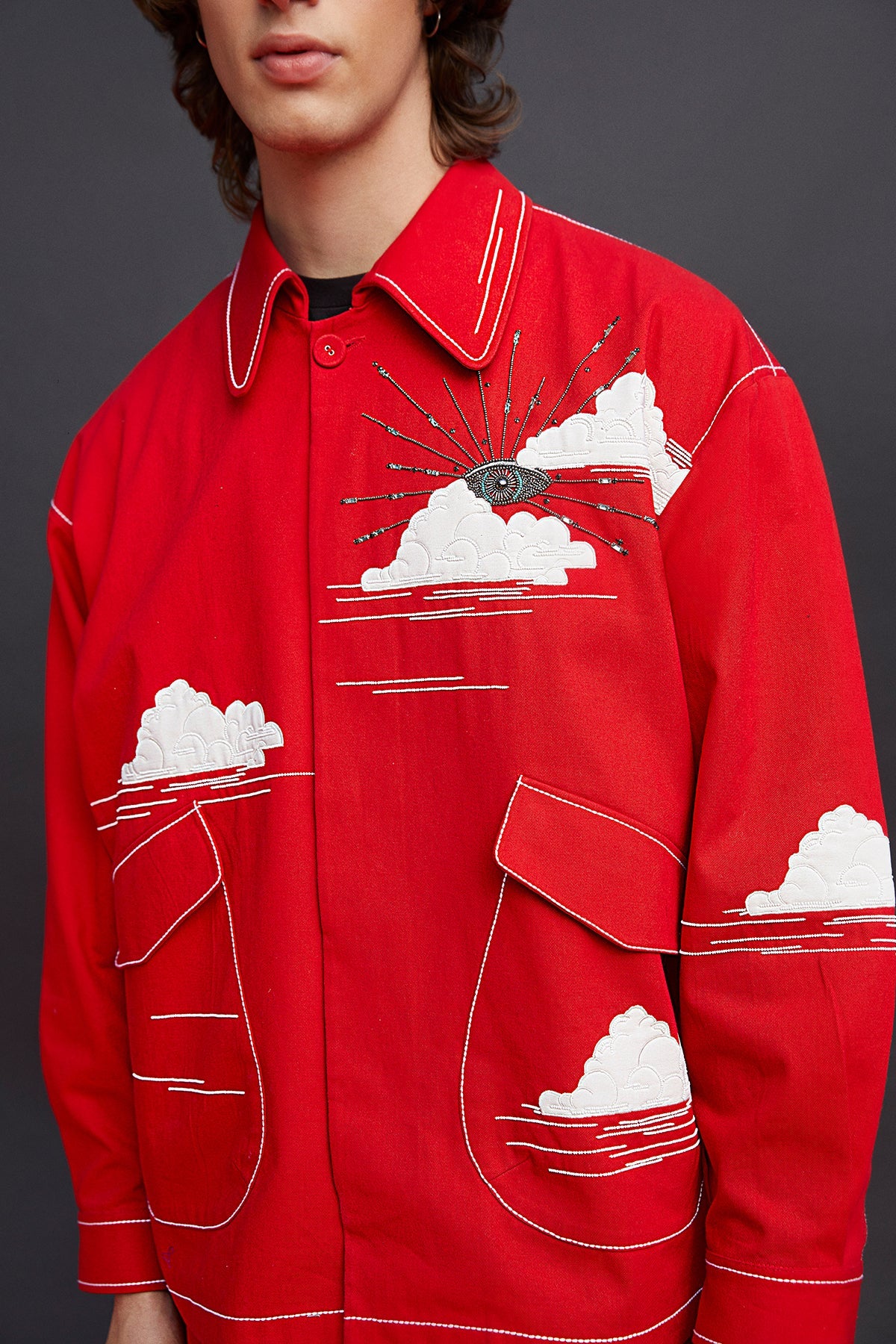 Vipul June in Eye Clouds Oversized Jacket With Baggy Pants