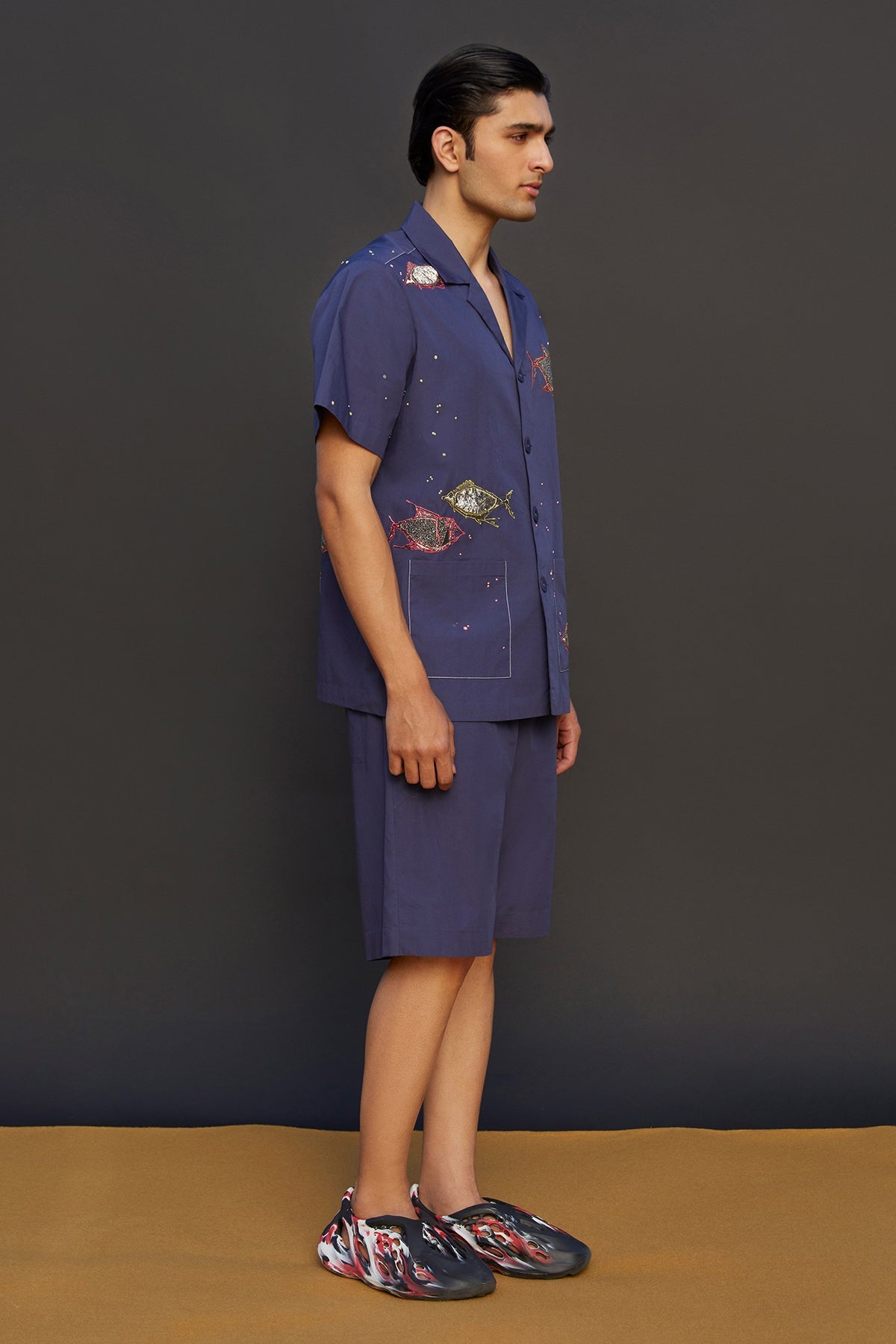 Fish Half Sleeves Shirt With Boxy Shorts