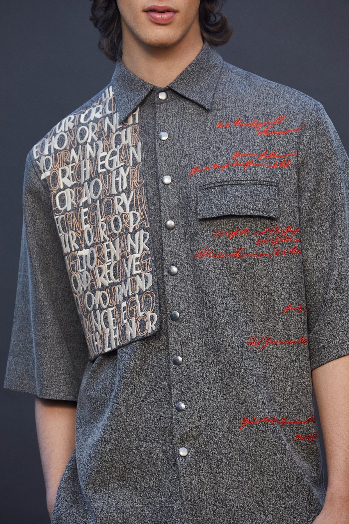 Scribble Flap High-low Oversized Shirt With Baggy Pants