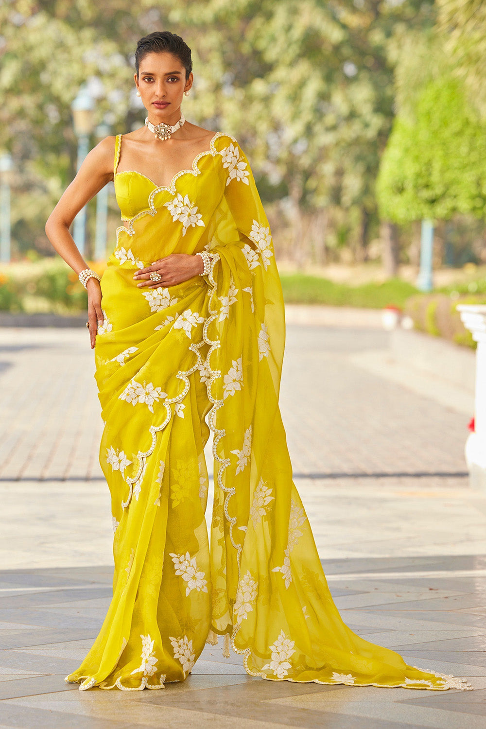 Moss Green Flower Saree Set
