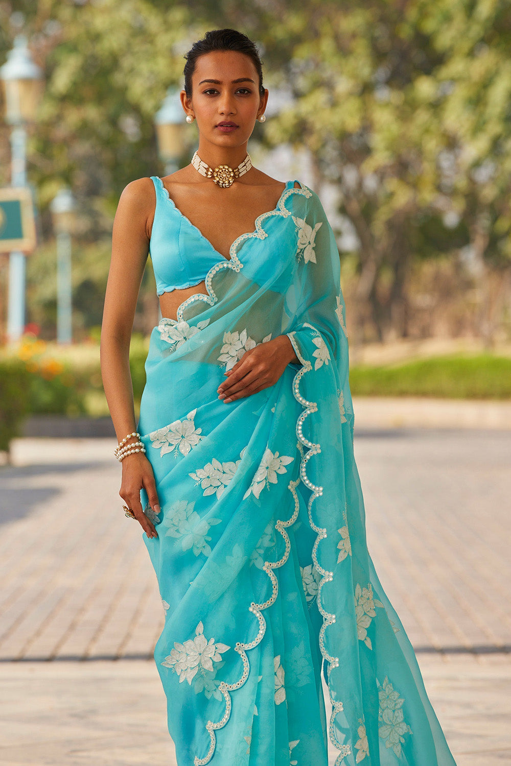Blue Flower Saree Set
