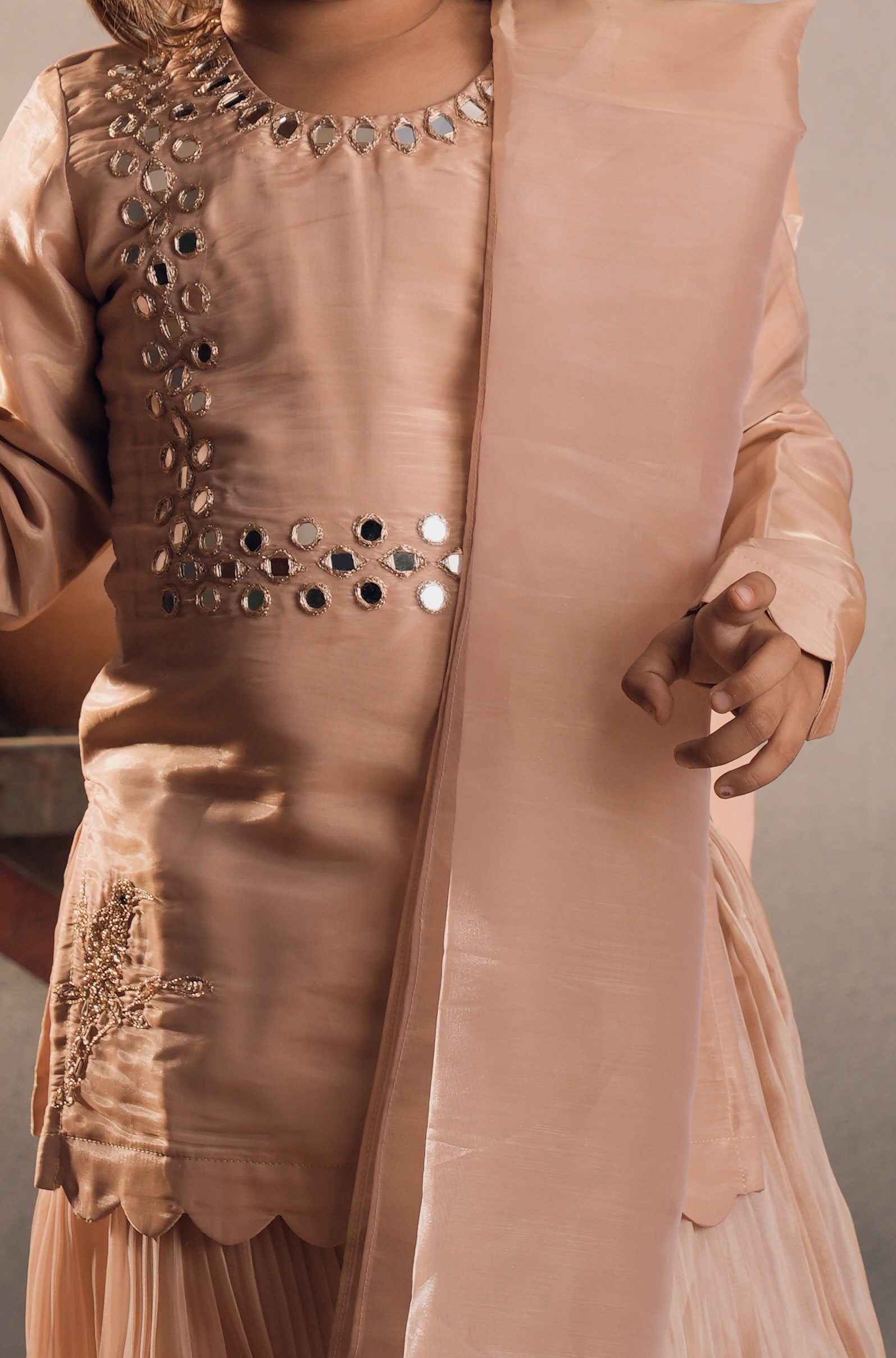PEACH MIRROR WORK SHARARA SET