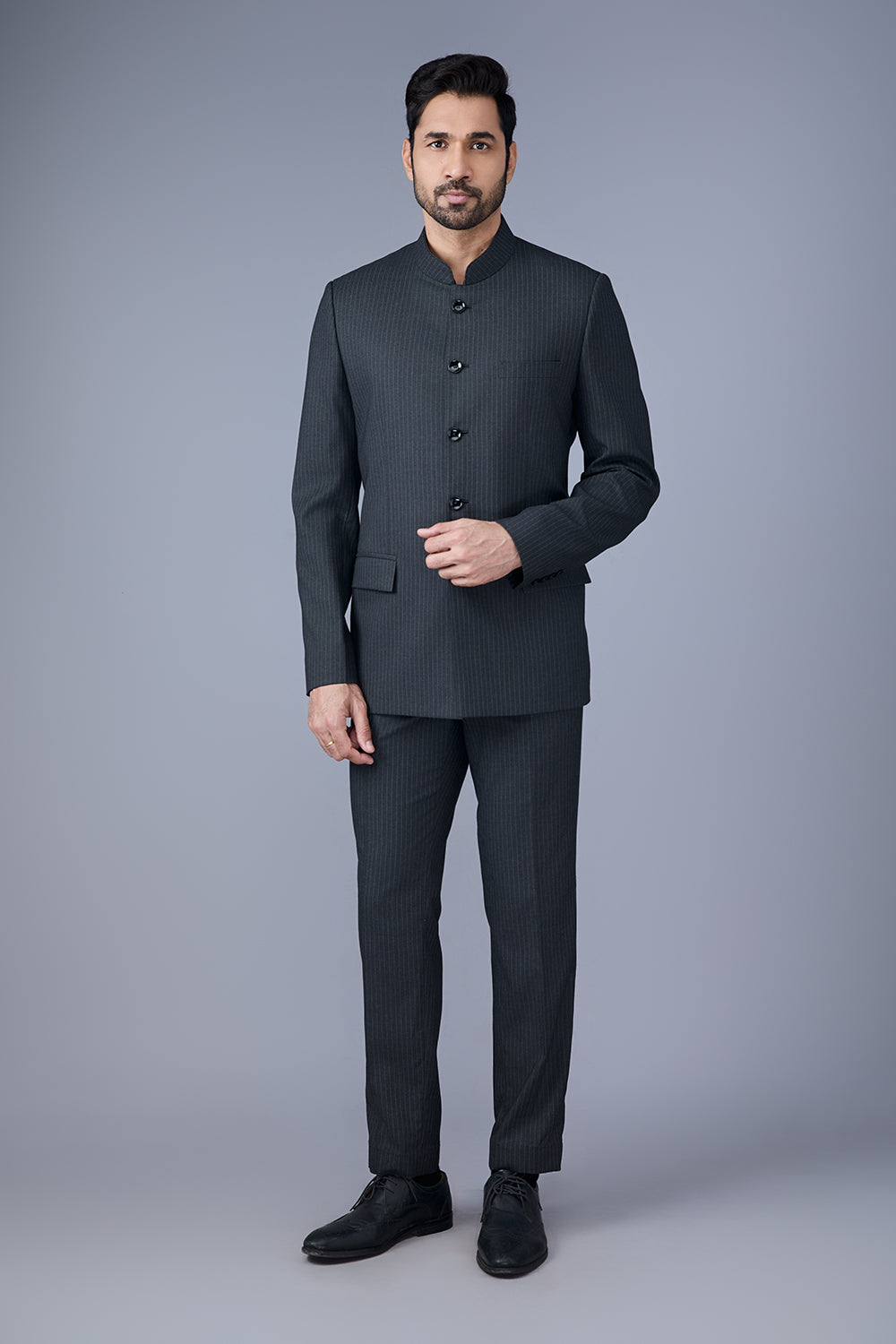 Drak Grey Stripped Bandhgala