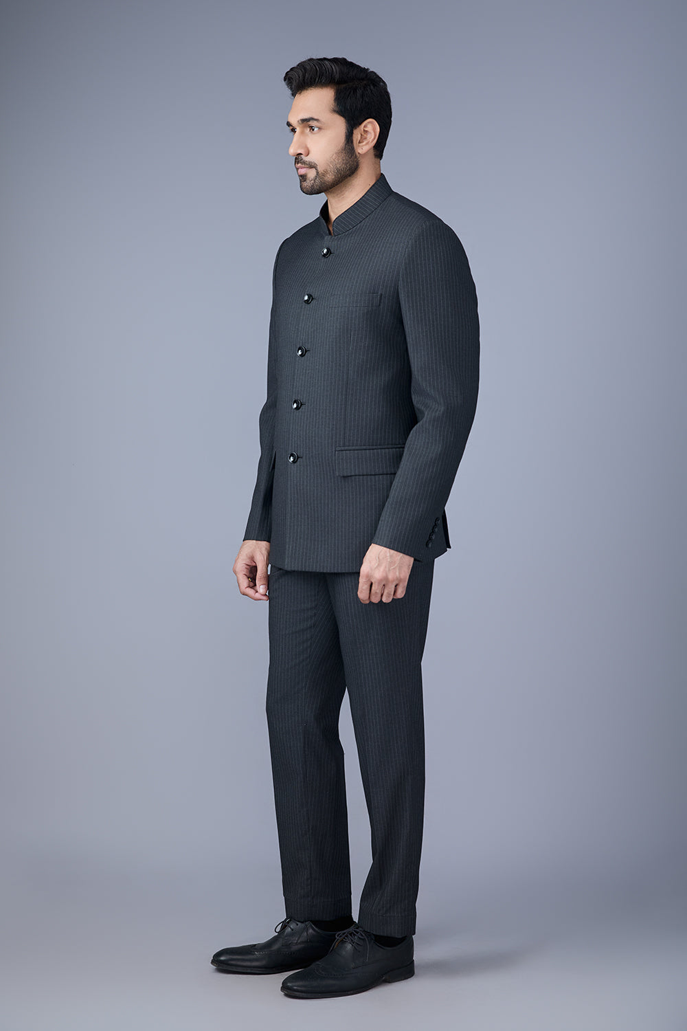 Drak Grey Stripped Bandhgala