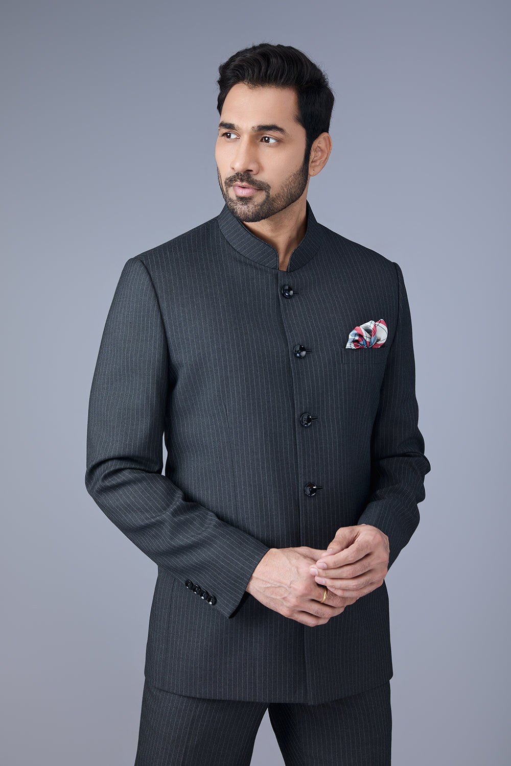 Drak Grey Stripped Bandhgala