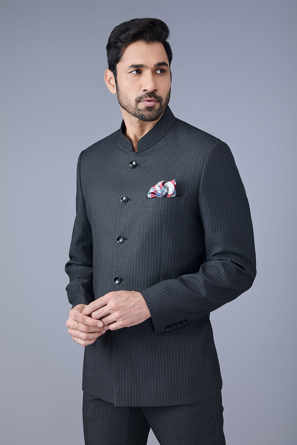 Drak Grey Stripped Bandhgala