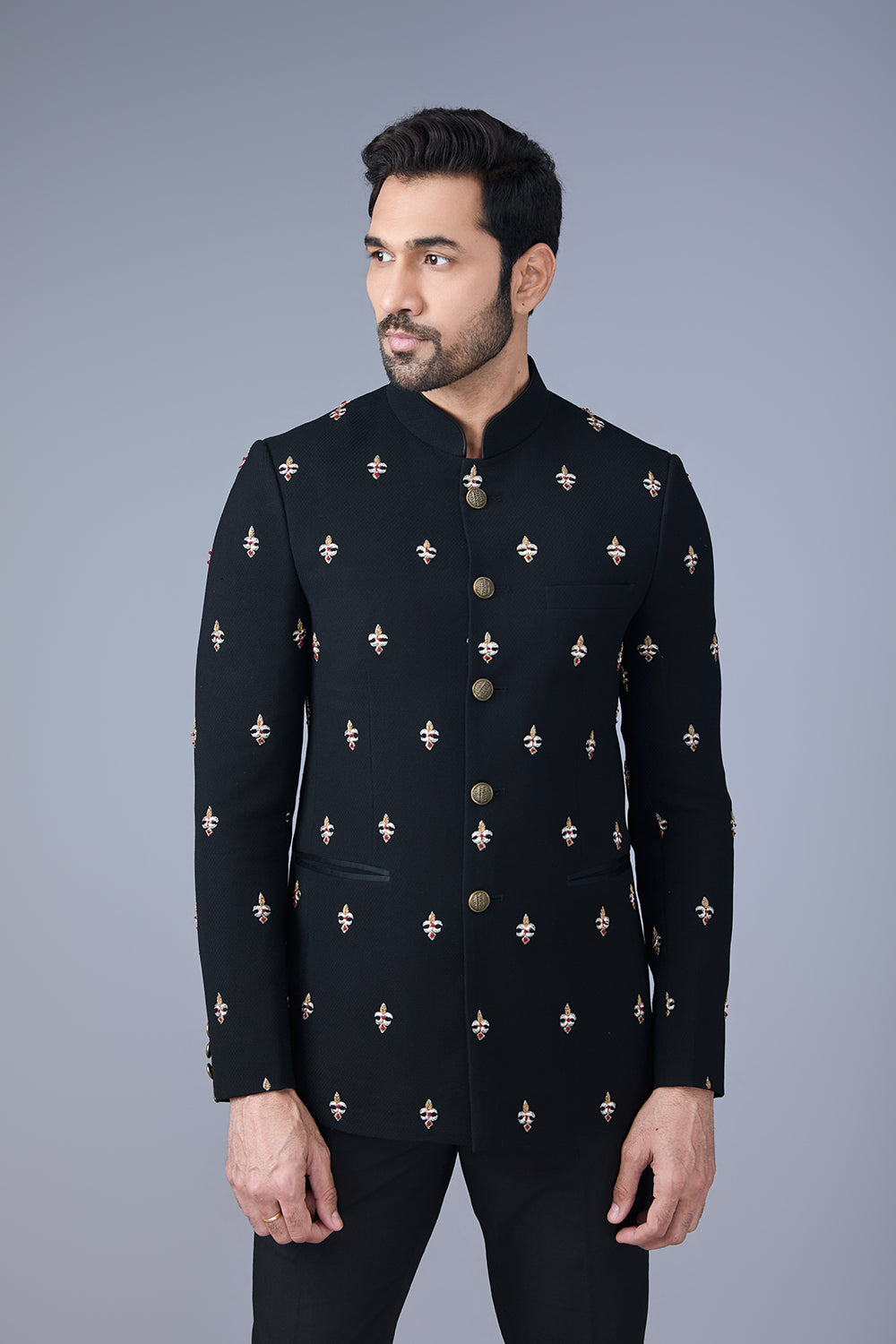 Black Embroidered Bandhgala