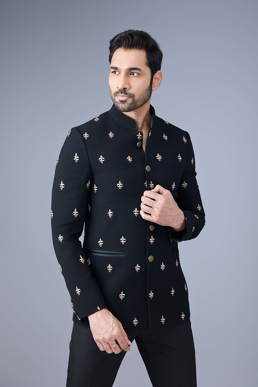 Black Embroidered Bandhgala