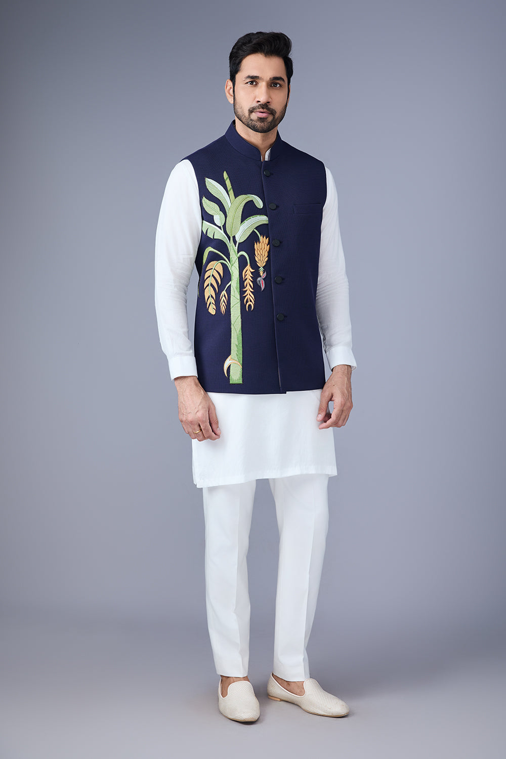 Blue Embroidered Nehru Jacket