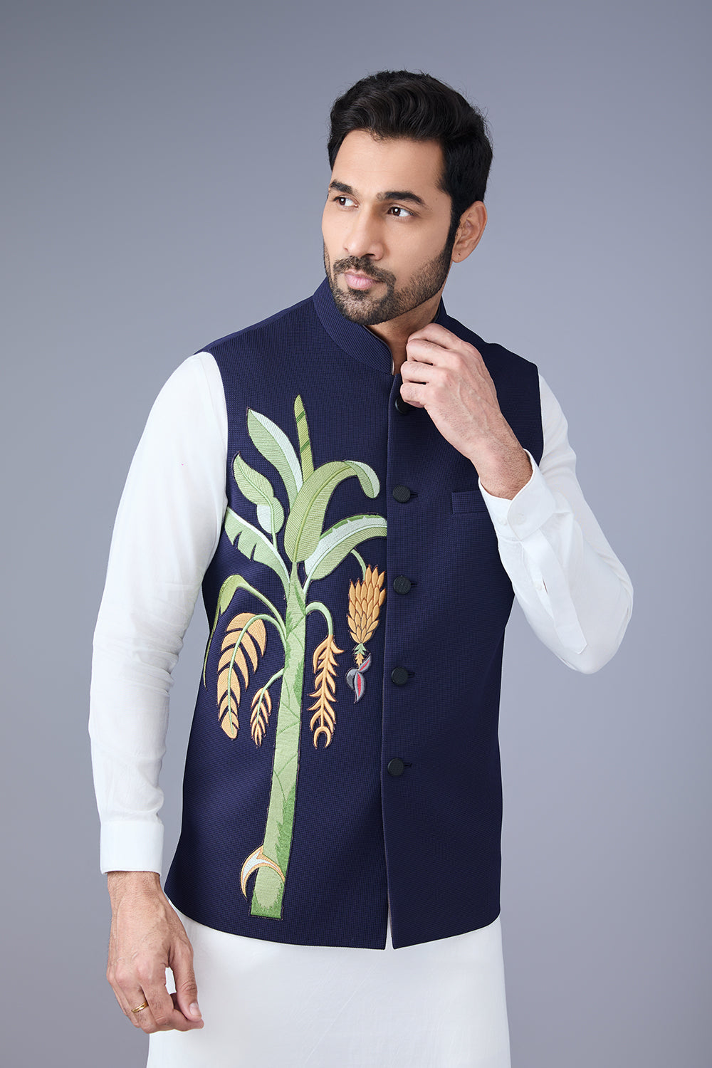 Blue Embroidered Nehru Jacket