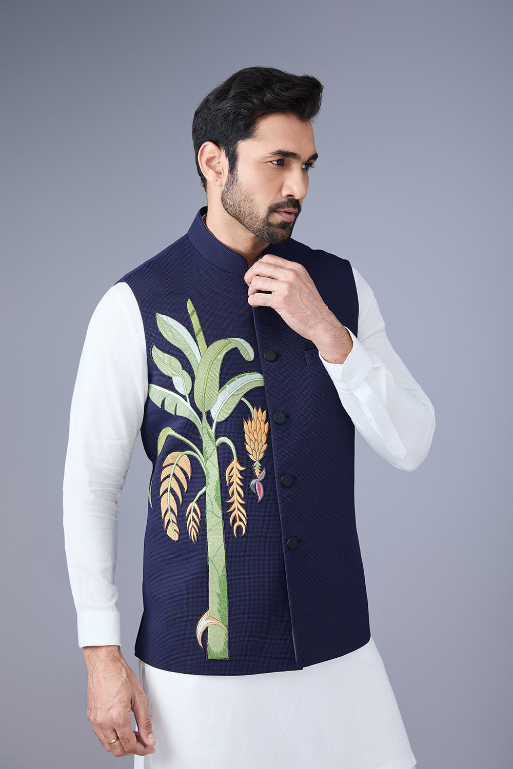 Blue Embroidered Nehru Jacket