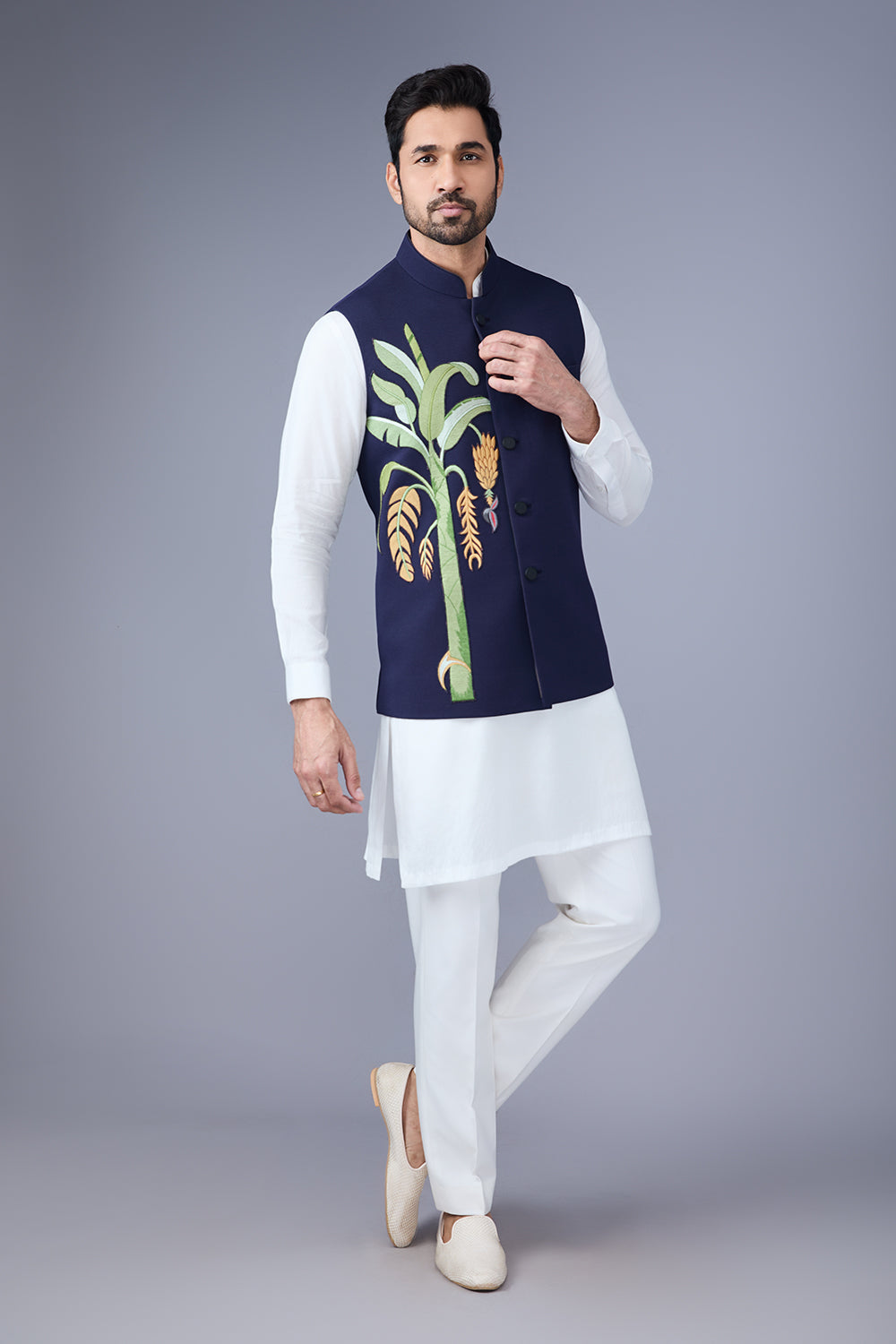 Blue Embroidered Nehru Jacket