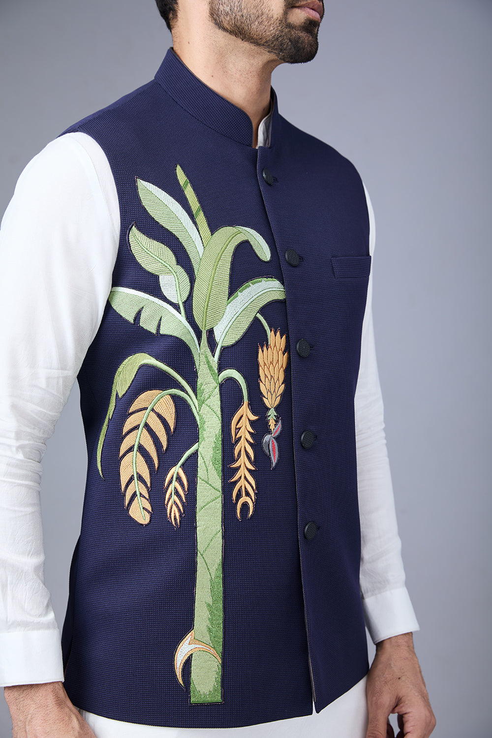 Blue Embroidered Nehru Jacket