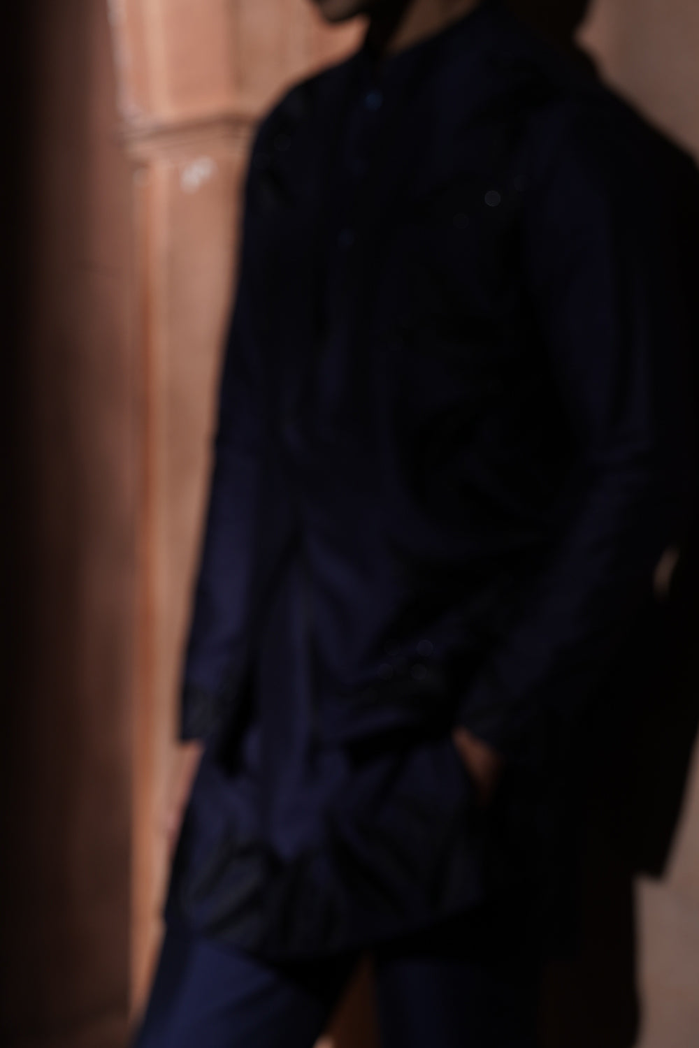 Navy Blue Leaf Embroidered Nehru Jacket Set Vmku28