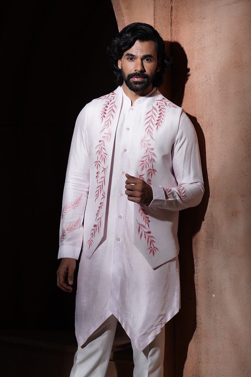 Baby Pink Embroidered Nehru Jacket Set (Vmku35)- 22500  (Bundi)- 44000