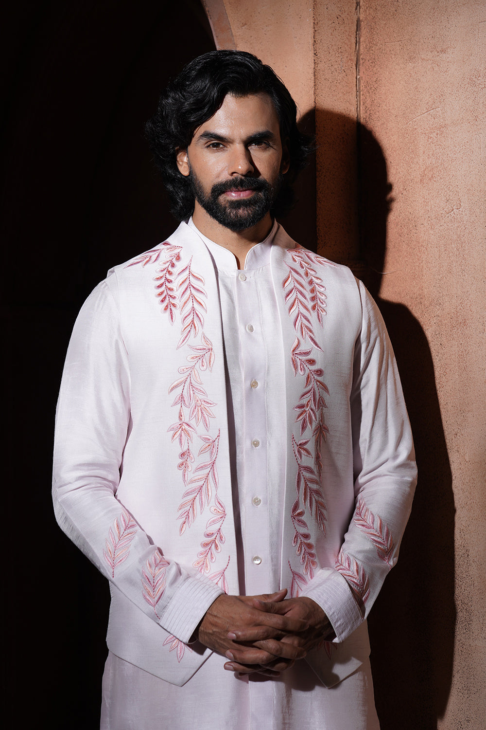 Baby Pink Embroidered Nehru Jacket Set (Vmku35)- 22500  (Bundi)- 44000