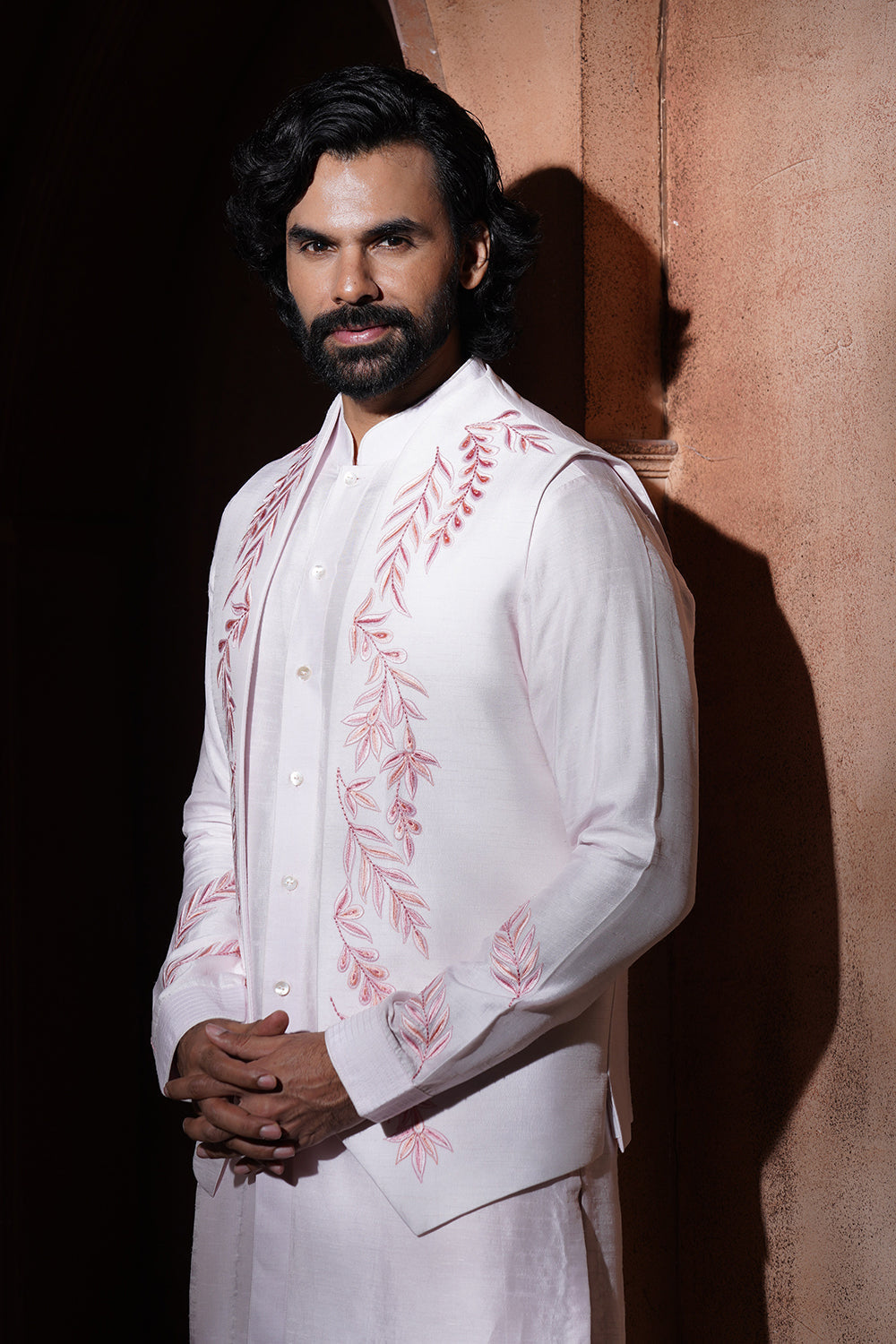 Baby Pink Embroidered Nehru Jacket Set (Vmku35)- 22500  (Bundi)- 44000