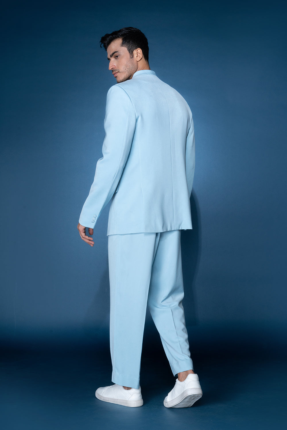 Sky Blue Collarless Jacket Set