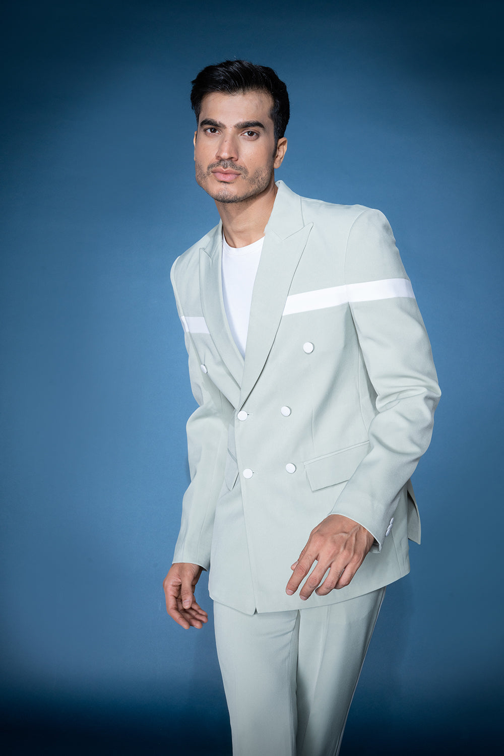Sea Green & White Double Breasted Jacket Set