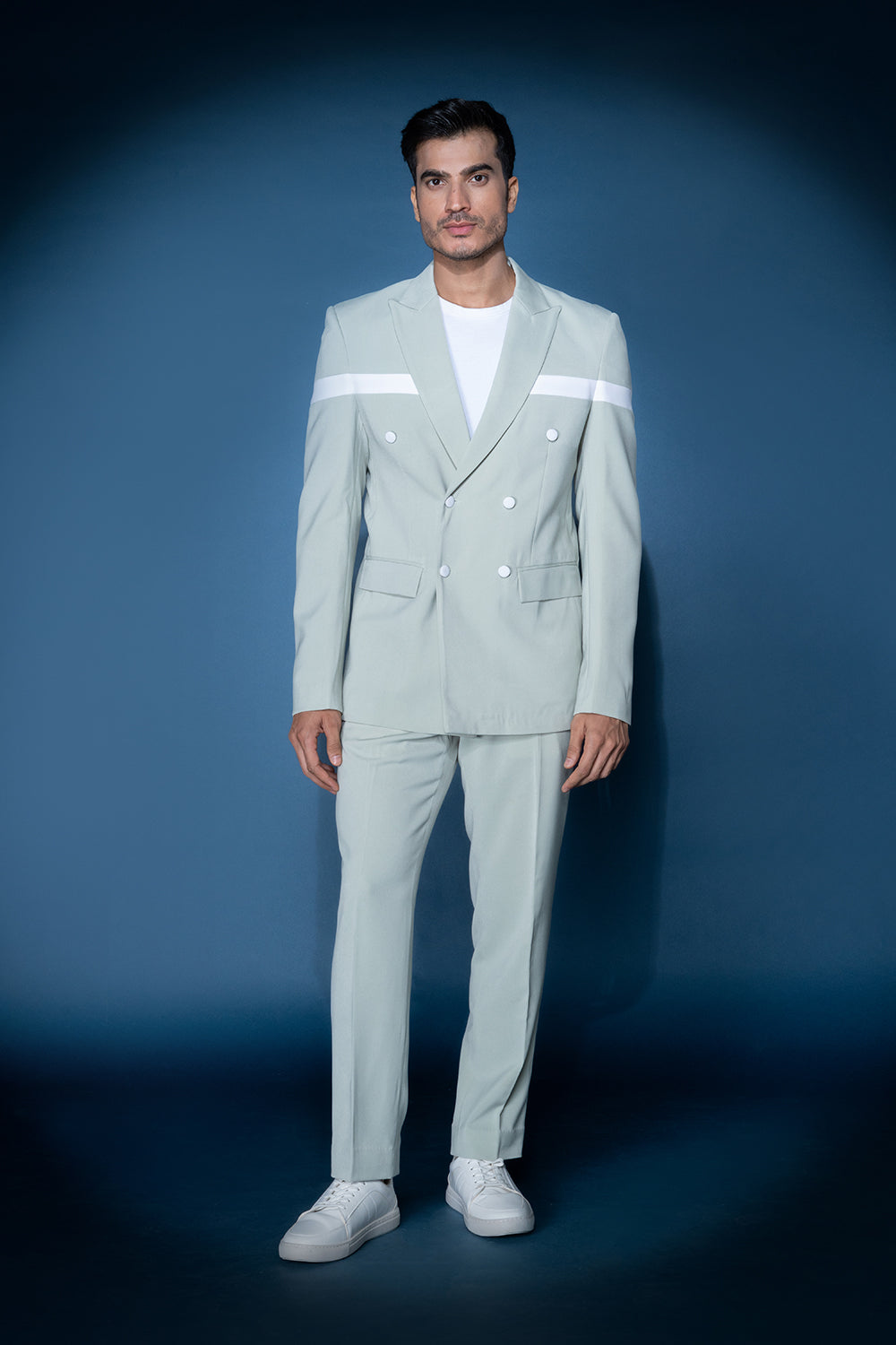 Sea Green & White Double Breasted Jacket Set