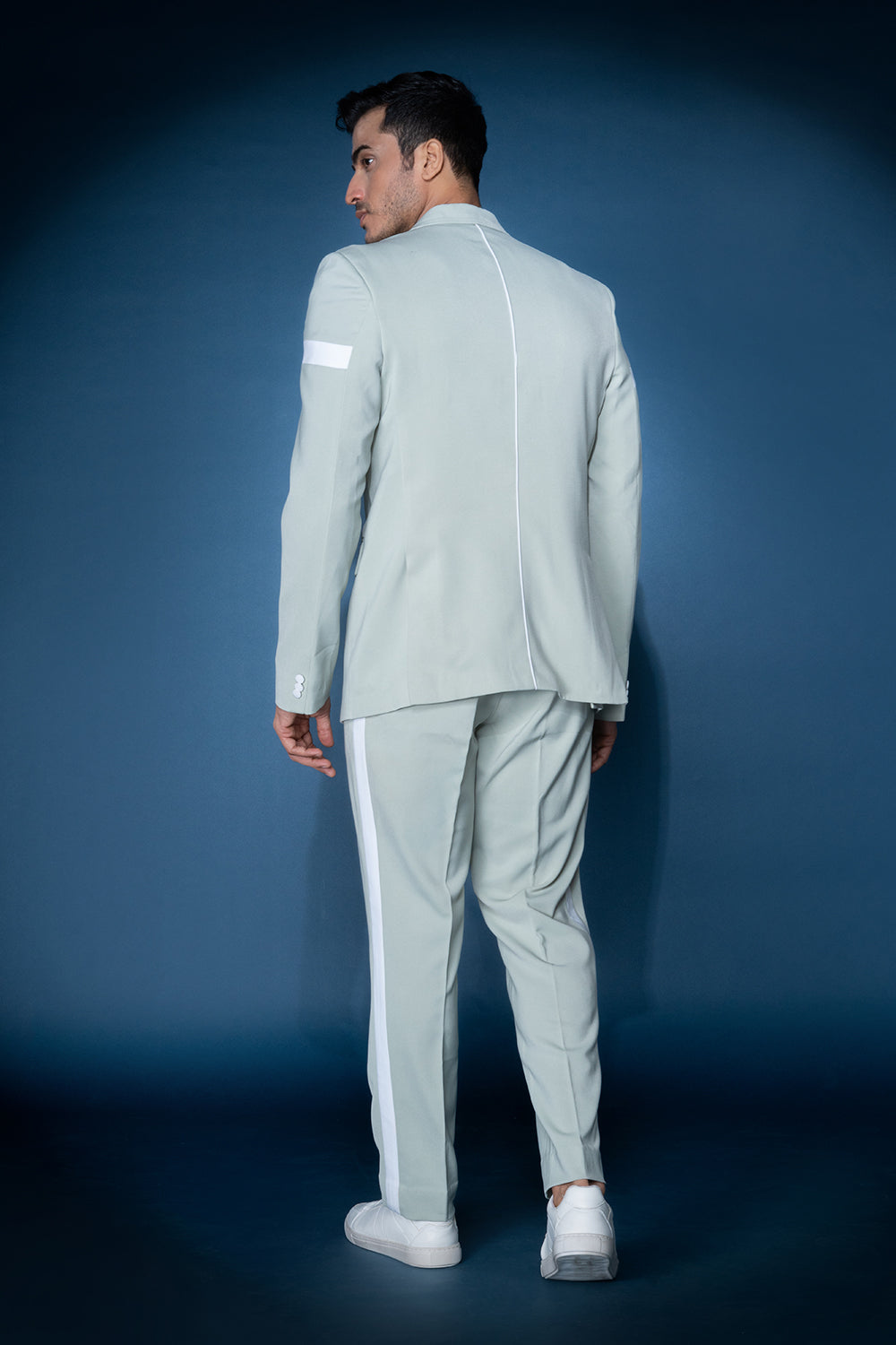 Sea Green & White Double Breasted Jacket Set