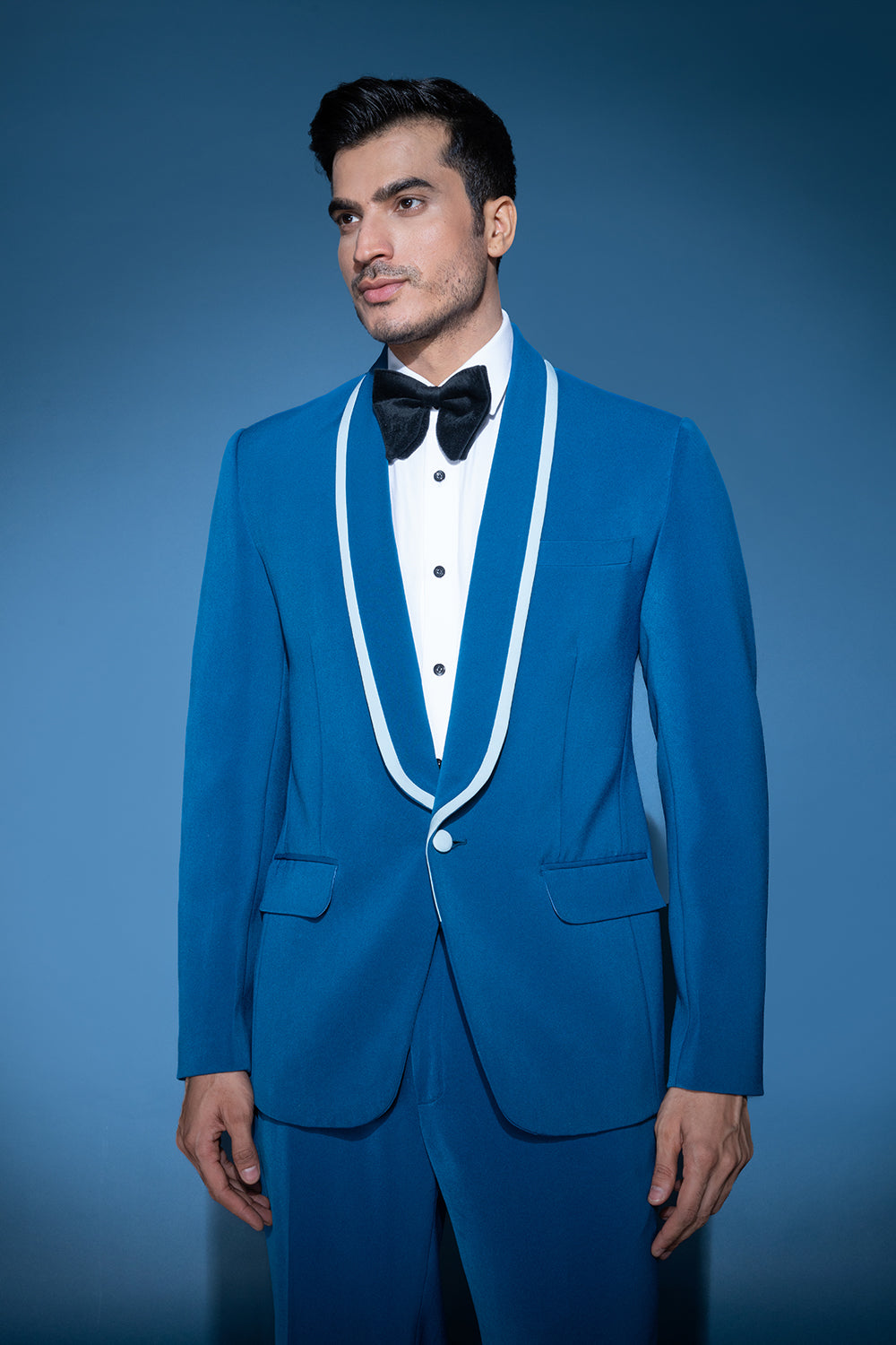 Cobalt Blue Jacket With Shawl Lapel