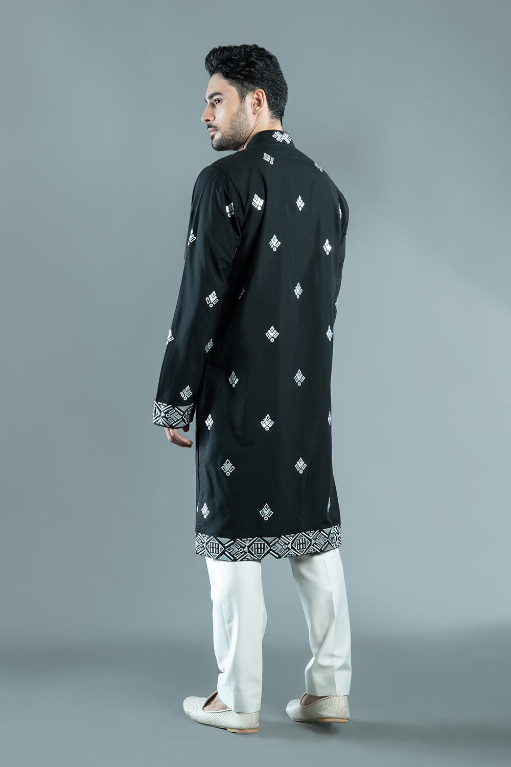 Black Cotton Silk Foil Kurta