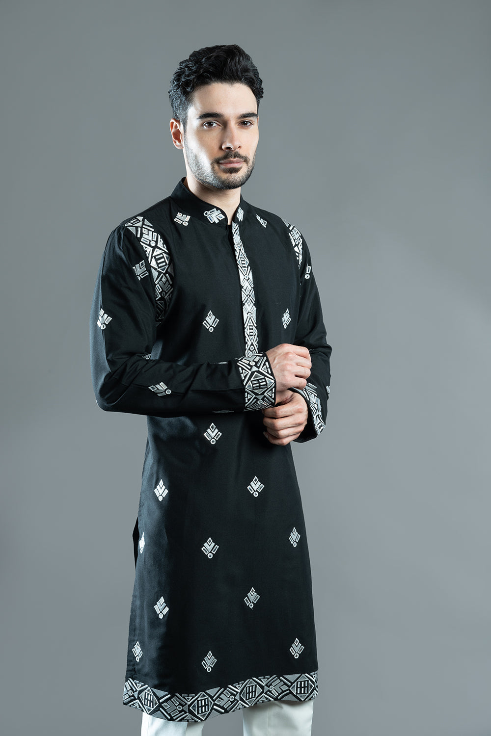 Black Cotton Silk Foil Kurta